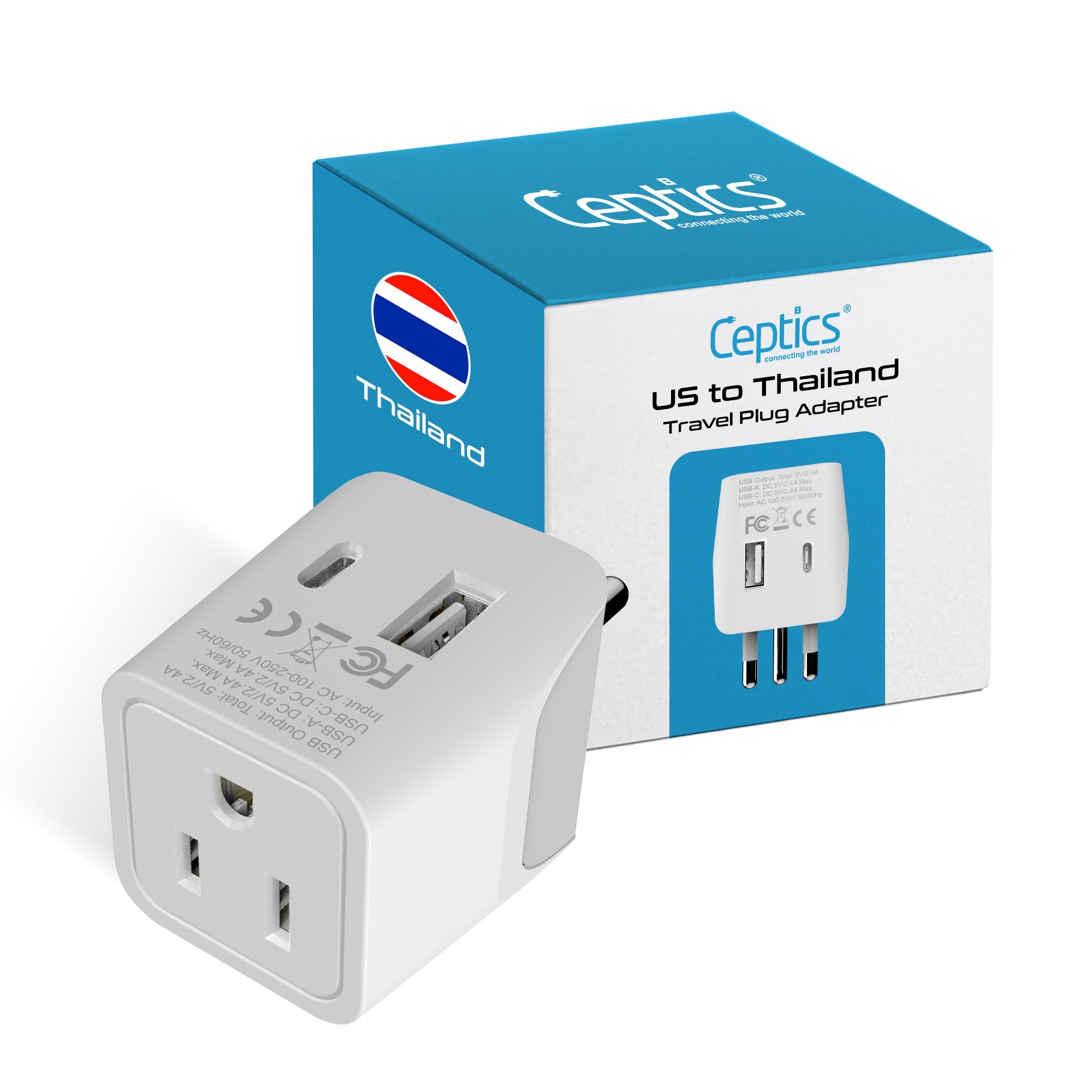 Thailand Travel Adapter - Type O - USB-A + USB-C (CTU-18)