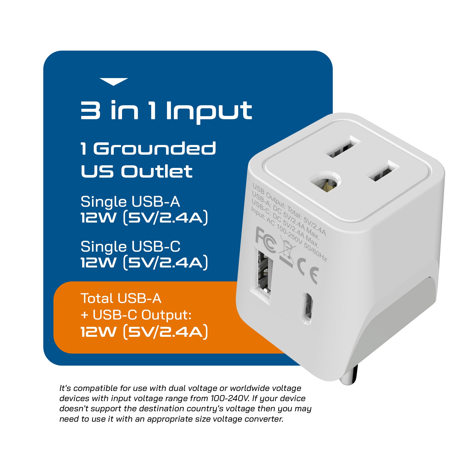 Thailand Travel Adapter - Type O - USB-A + USB-C (CTU-18)