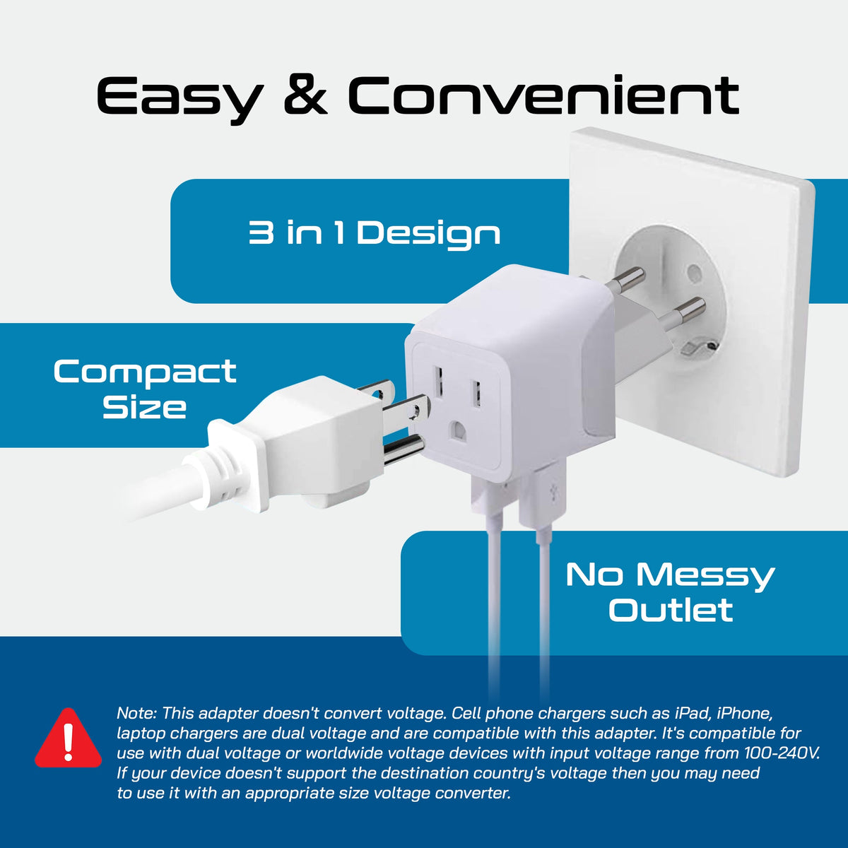 Italy Travel Adapter Plug Combo - Type C, L | USB-A + USB-C - Italian Combo (CTU-12-9C)