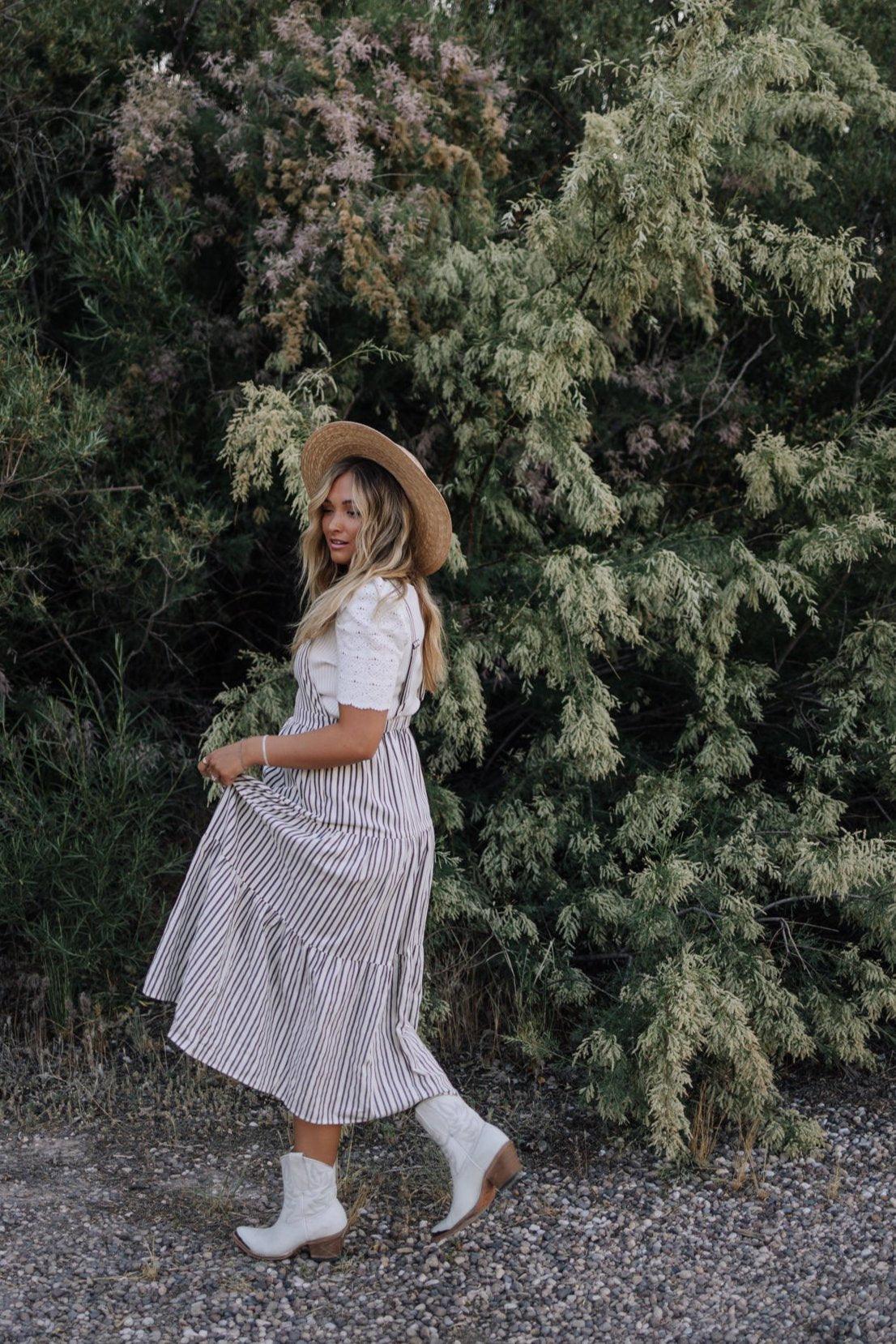 Elizabeth Overall Dress in Ivory Charcoal