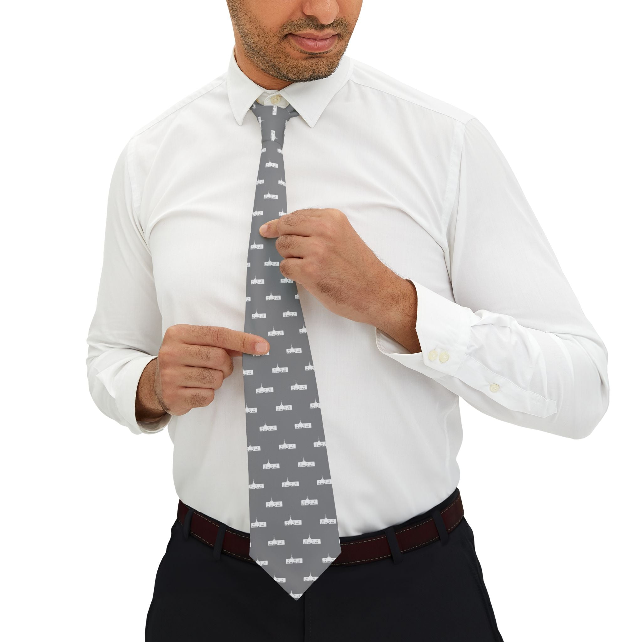Fukuoka Japan Temple Patterned Neck Tie for Elders (Grey)