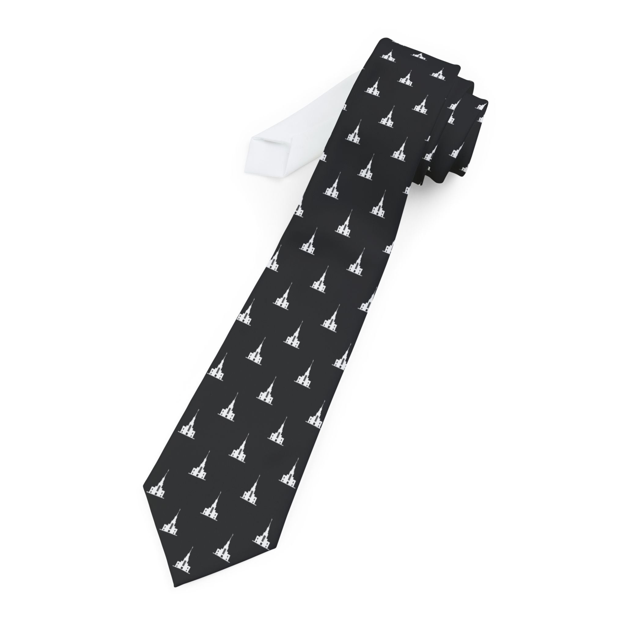 Twin Falls Idaho Temple Patterned Neck Tie for Elders (Black)