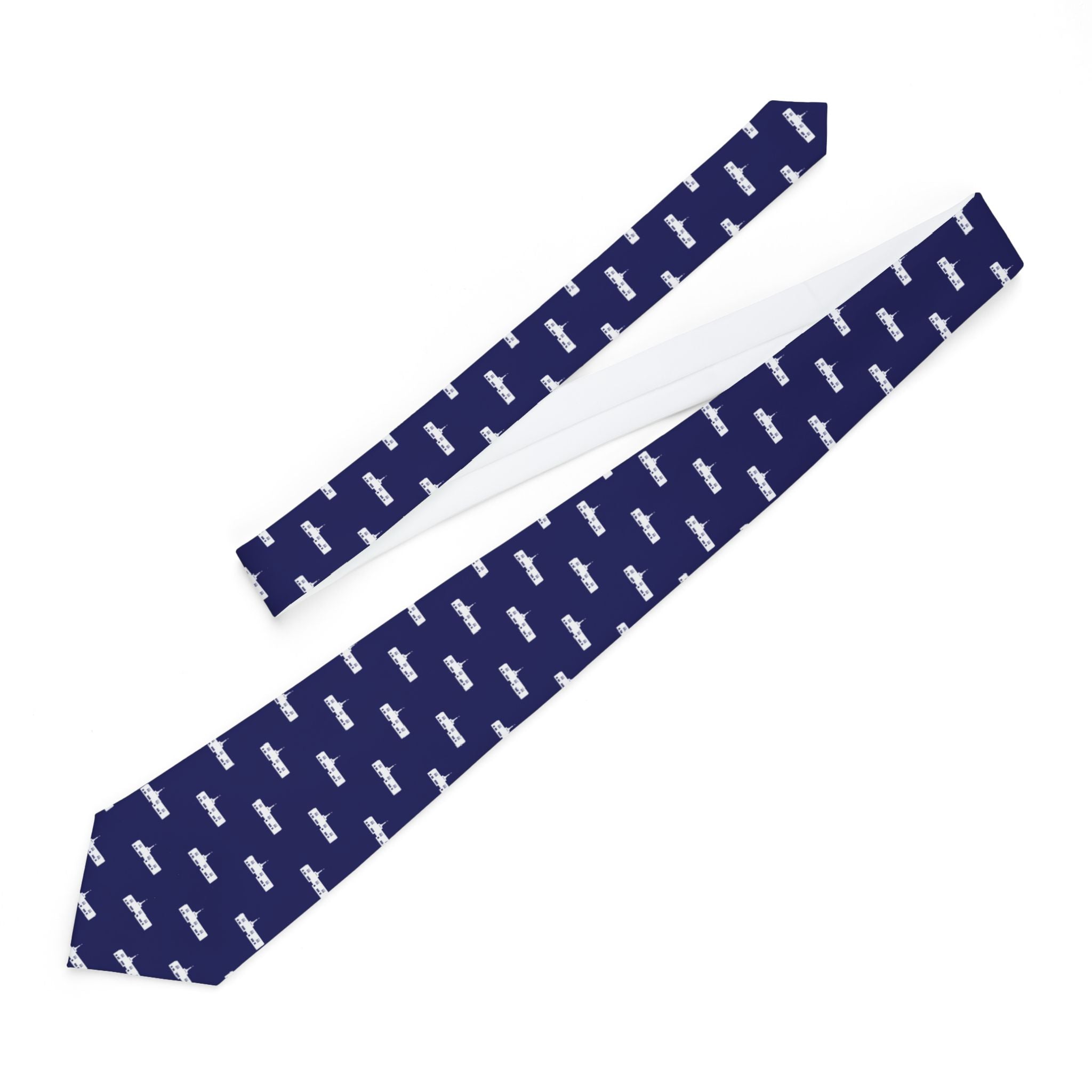 Fukuoka Japan Temple Patterned Neck Tie for Elders (Blue)