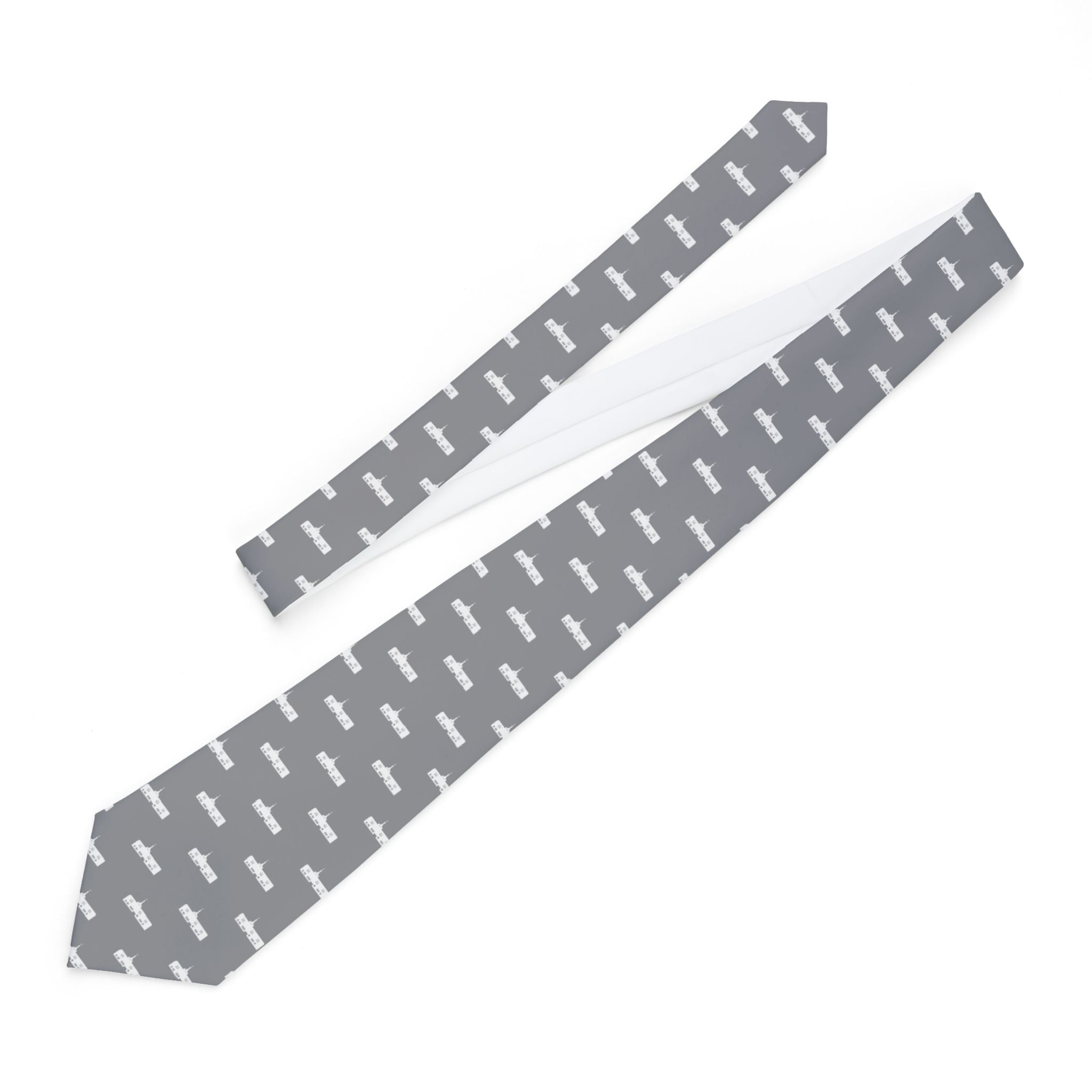 Fukuoka Japan Temple Patterned Neck Tie for Elders (Grey)