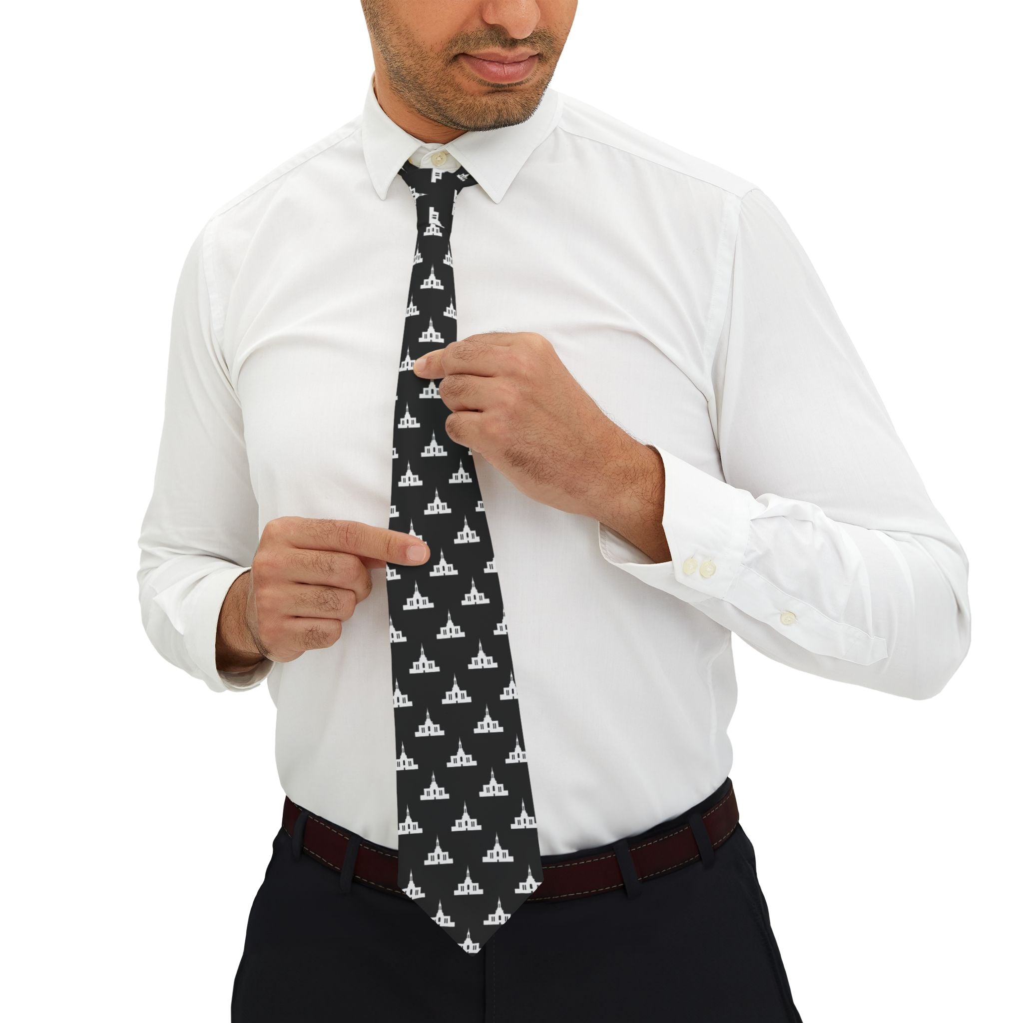 Orem Utah Temple Patterned Neck Tie for Elders (Black)