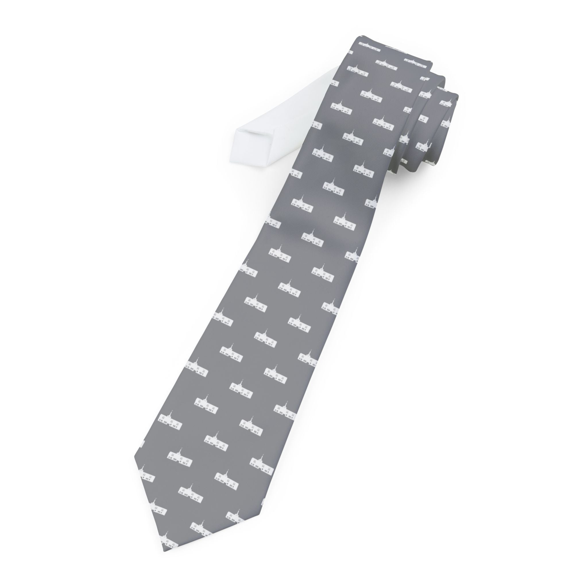 Fukuoka Japan Temple Patterned Neck Tie for Elders (Grey)