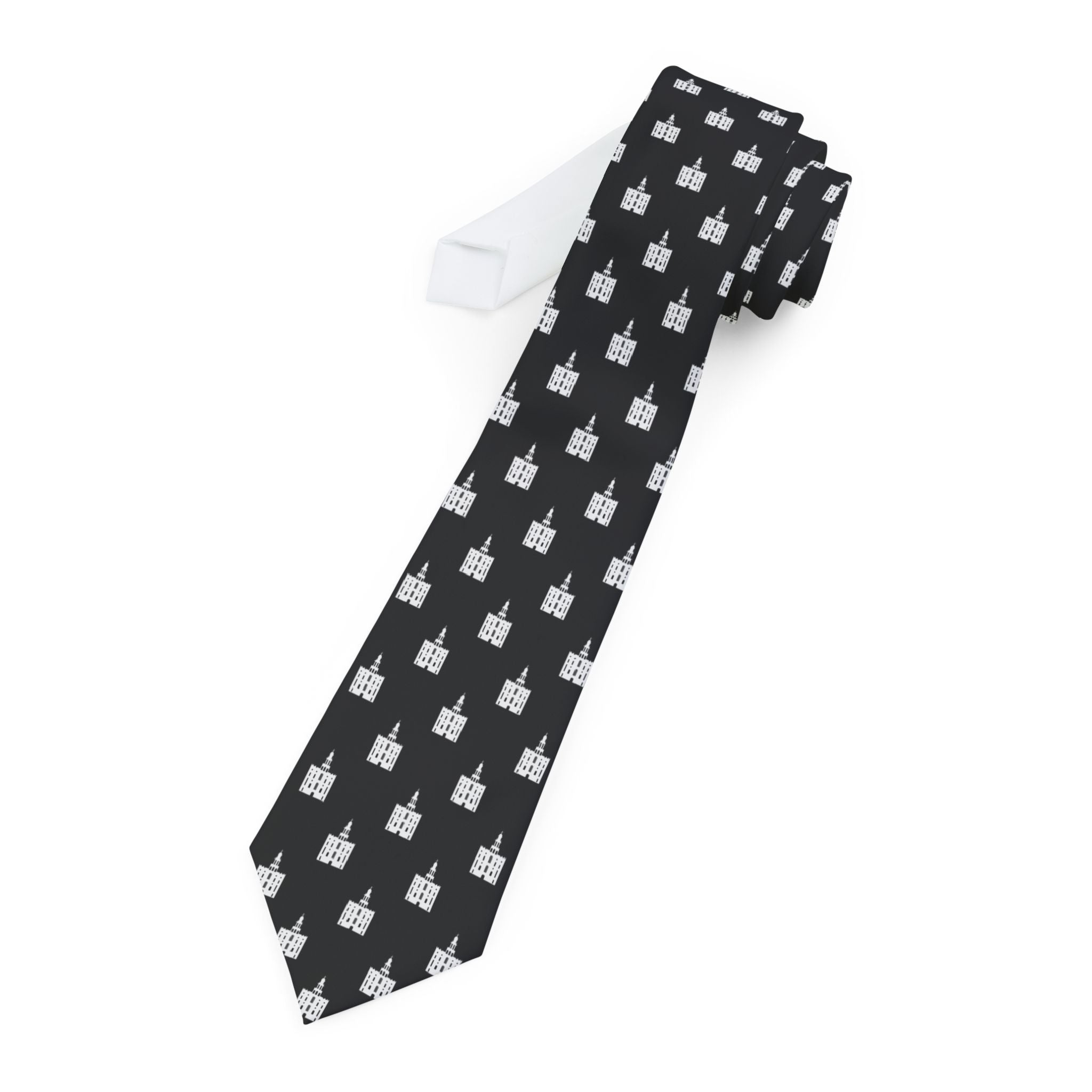 St George Utah Temple Patterned Neck Tie for Elders (Black)