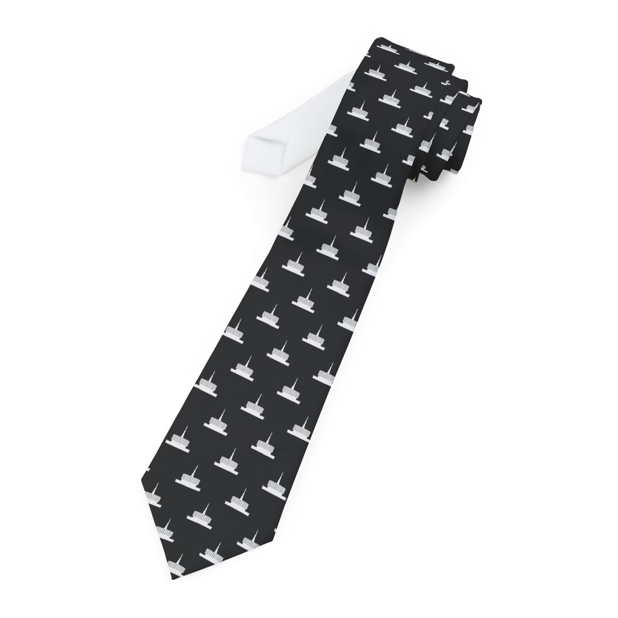 Provo Utah Rock Canyon Temple Patterned Neck Tie for Elders (Black)