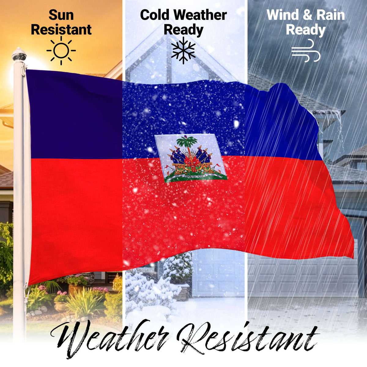 G128 Haiti Haitian Flag | 3x5 Ft | Embroidered 220GSM Spun Polyester - Embroidered Stars, Sewn Stripes, Brass Grommets, Indoor/Outdoor, Vibrant Colors, Heavy Duty Spun Polyester