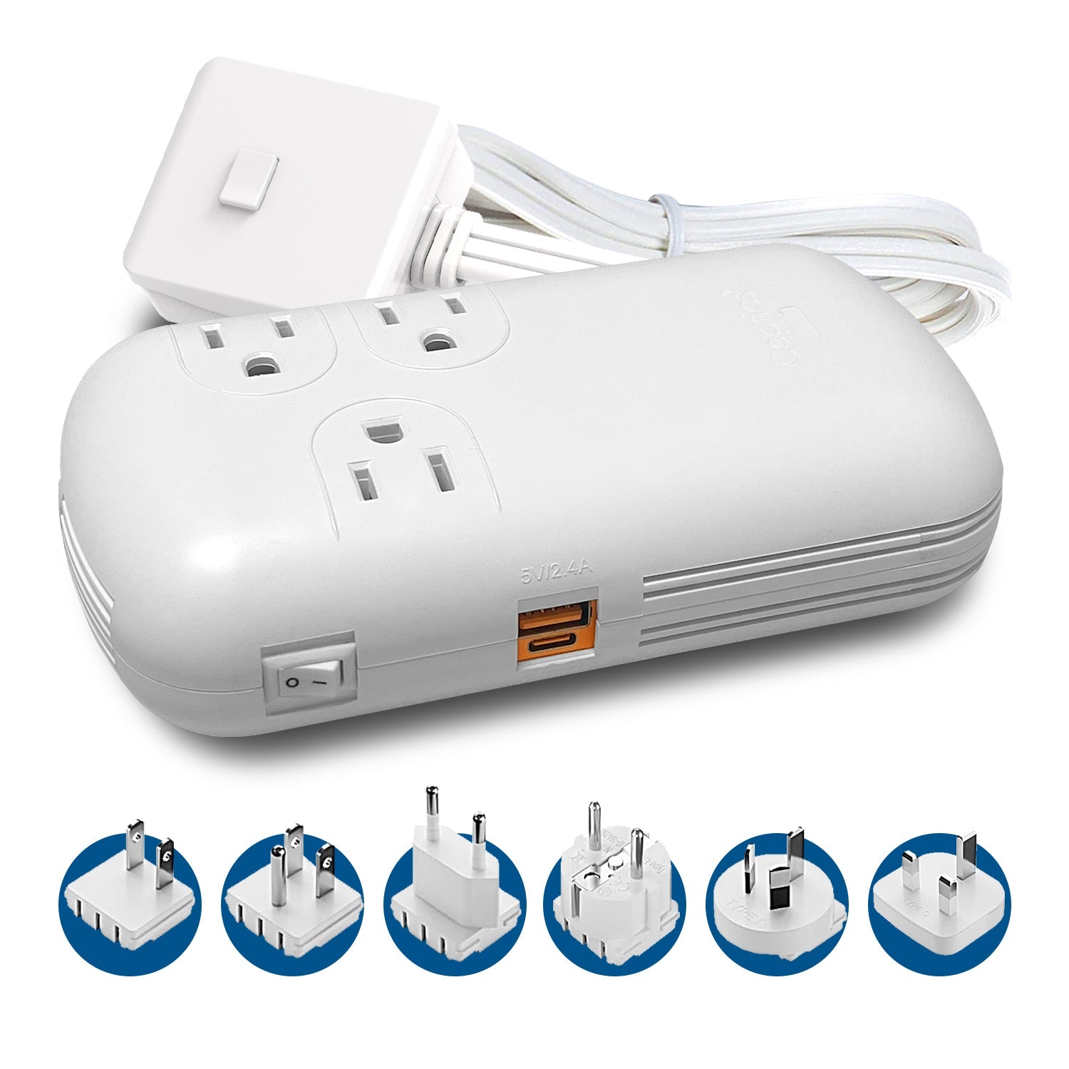 300W Step Down Converter – 3x USA Outlets & 1 USB-A + 1 USB-C PD 18W – AC 220-240V 50Hz to 110-120V 60Hz Travel Voltage & Frequency Converter - (PU-300-WS)