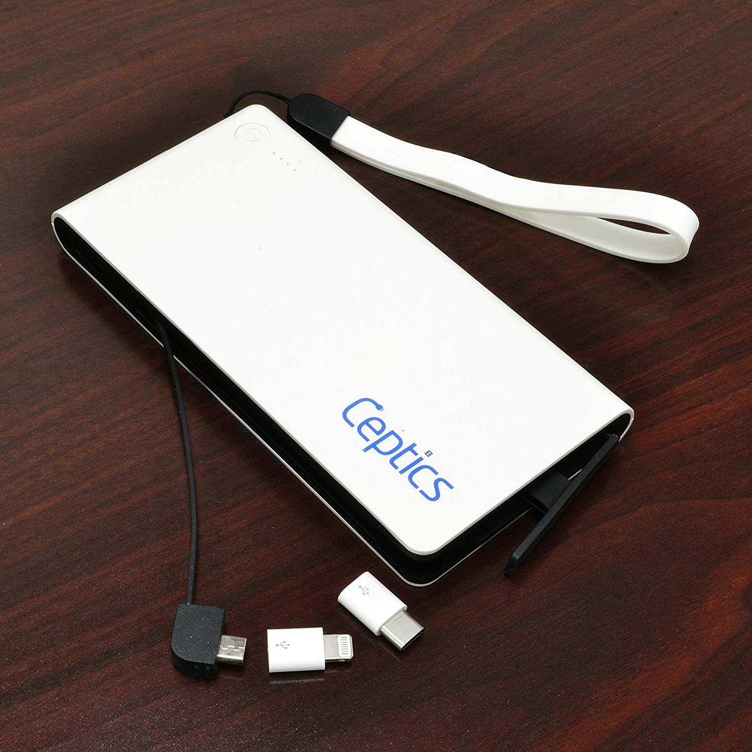 Portable Power Bank USB Battery Charger - 10,000 mAH - Dual USB output with MicroUSB cord - Lightning and USB-C Attachments (OneCharge)