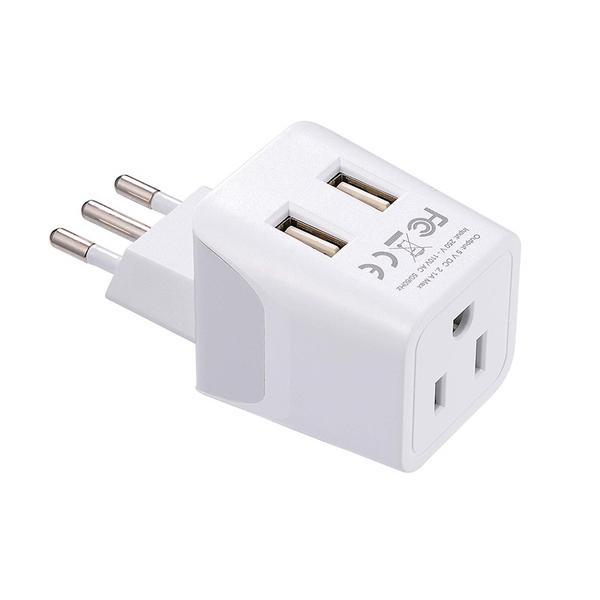 Italy Travel Adapter Plug Combo - Type C, L | Dual USB - Italian Combo (CTU-12-9C)