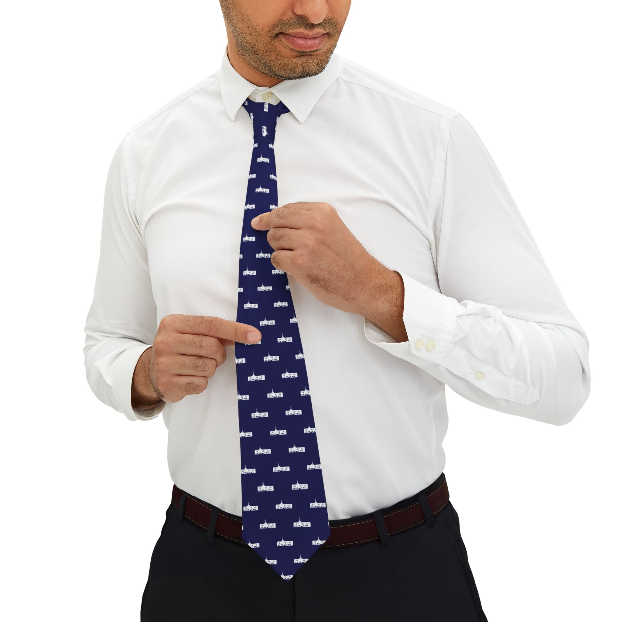 Fukuoka Japan Temple Patterned Neck Tie for Elders (Blue)