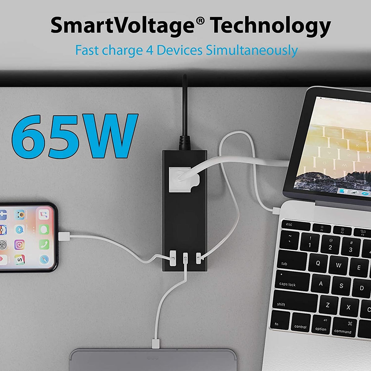 65W USB-C Power Strip Charger with USB + Dual USB-C, 2 USA Input - Fast Charging (NANFUSE-PS)