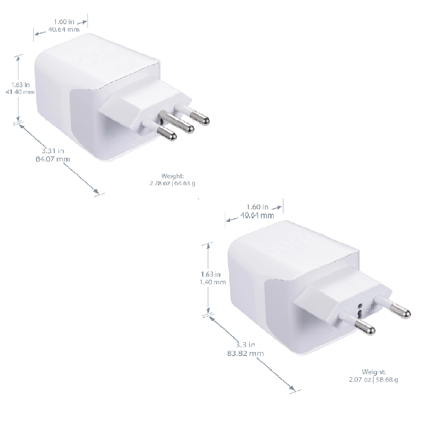 Italy Travel Adapter Plug Combo - Type C, L | Dual USB - Italian Combo (CTU-12-9C)