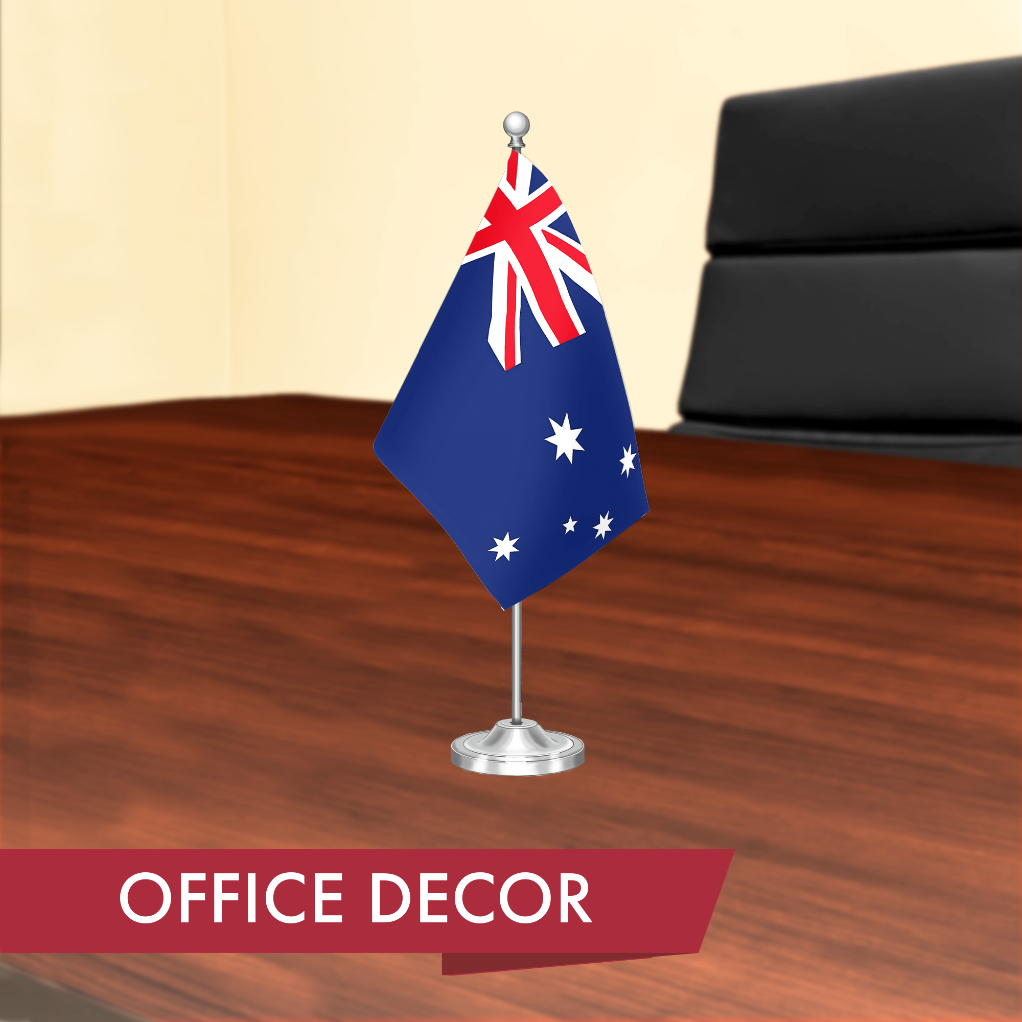 G128 Australia Australian Deluxe Desk Flag Set | 8.5x5.5 In | Printed 300D Polyester, with Silver Dome and Base, 15" Metal Pole, Decorations For Office, Home and Festival Events Celebration