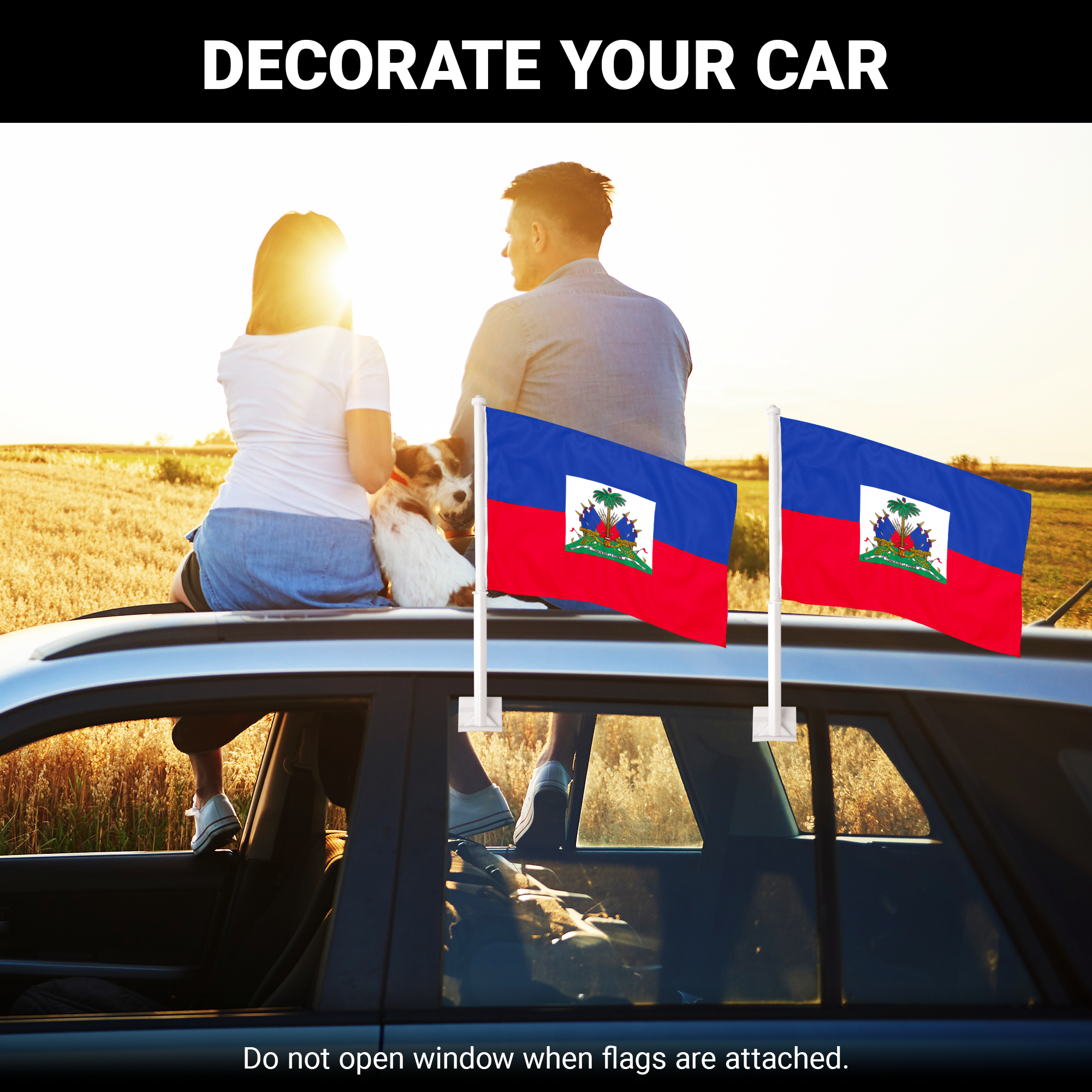 G128 2 Pack: Haiti Haitian Car Flag | 11x17 In | Double LiteWeave Pro Series Double Sided Printed 150D Polyester | Flagpole Included | Perfect for Festival Celebrations, Parades