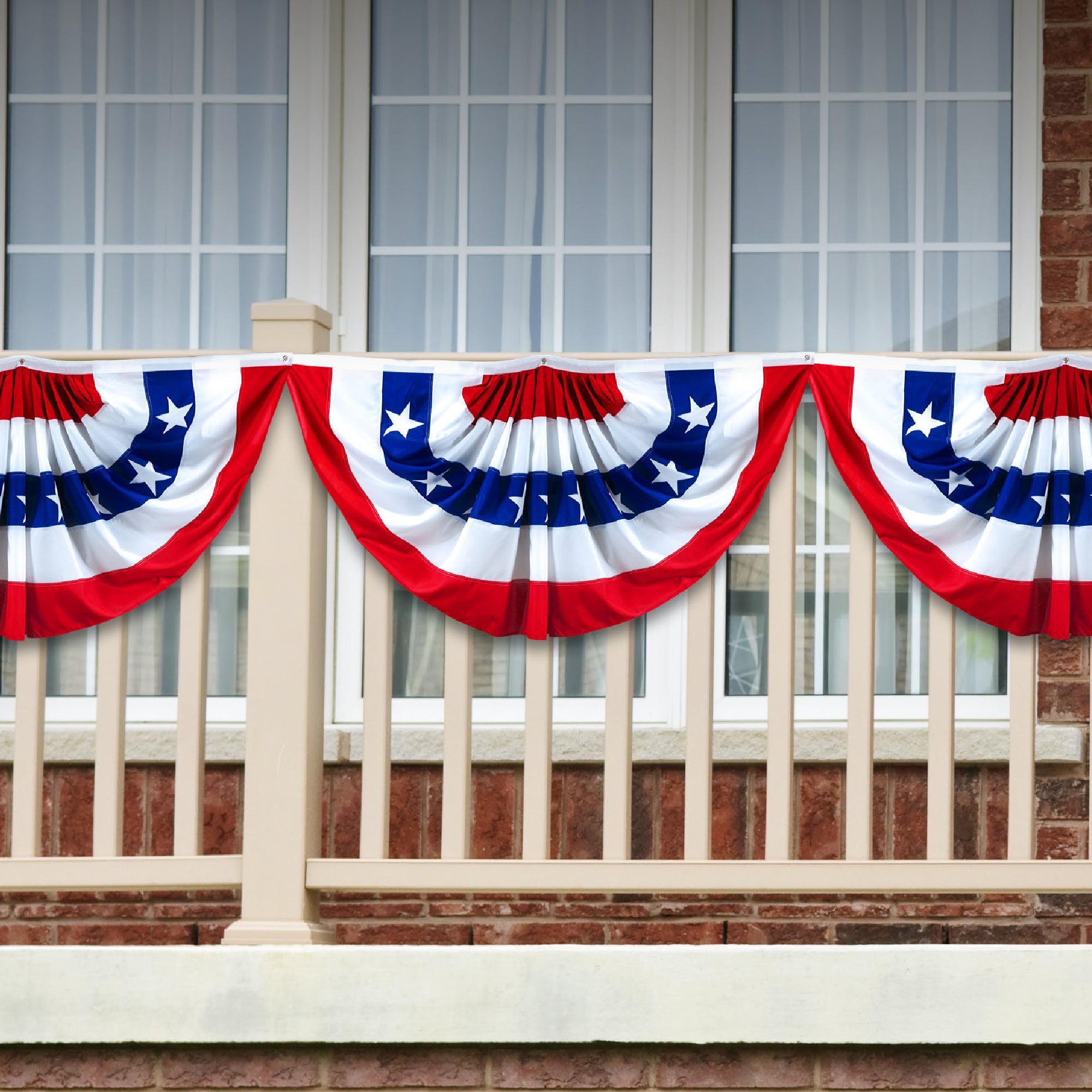 USA Pleated Fan Flag, 1.5x3 Feet American USA Bunting Decoration Flags Printed Patriotic Stars & Stripes with Canvas Header and Brass Grommets