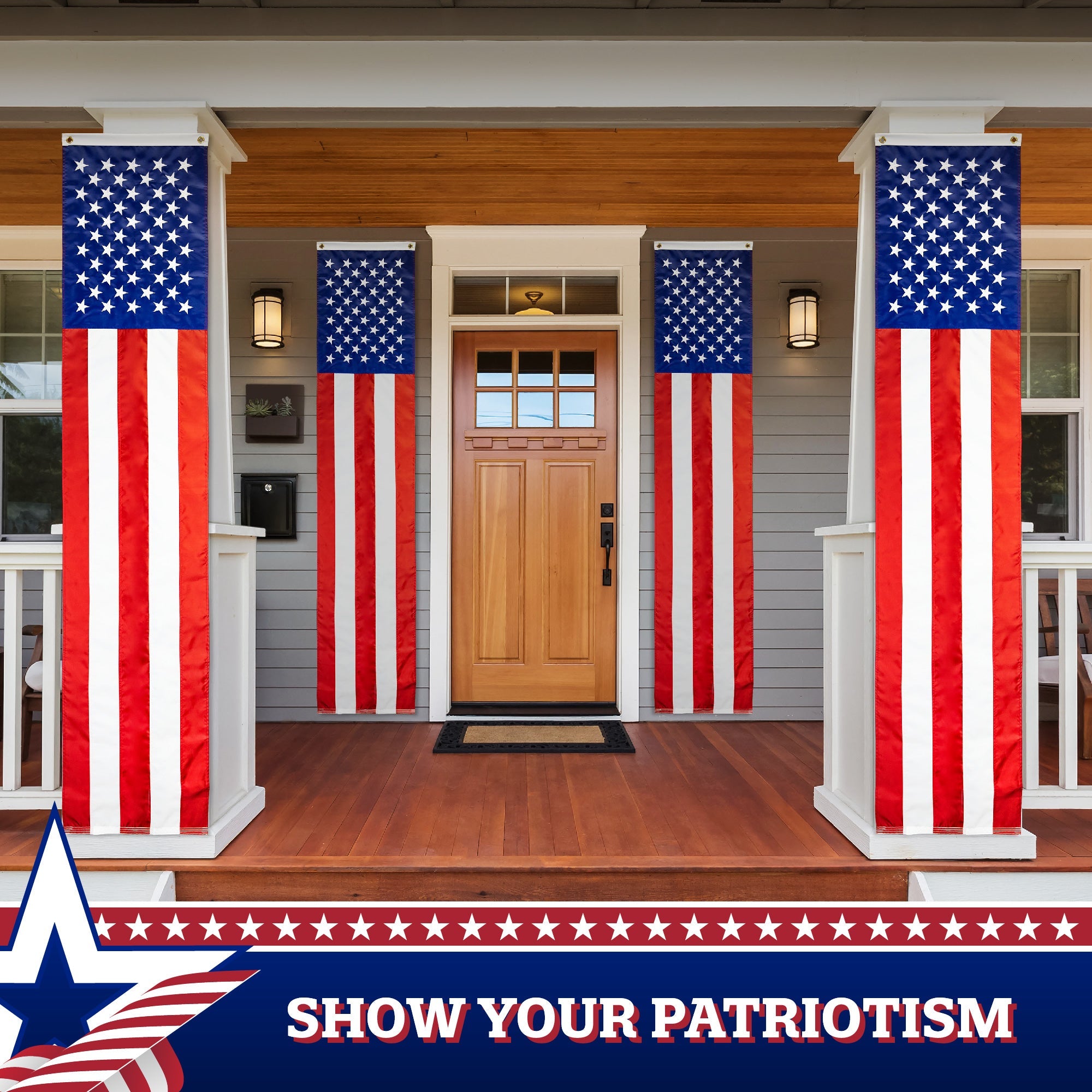 G128 American USA Pull Down Bunting Flag | 1.67x8 Ft | Embroidered Polyester