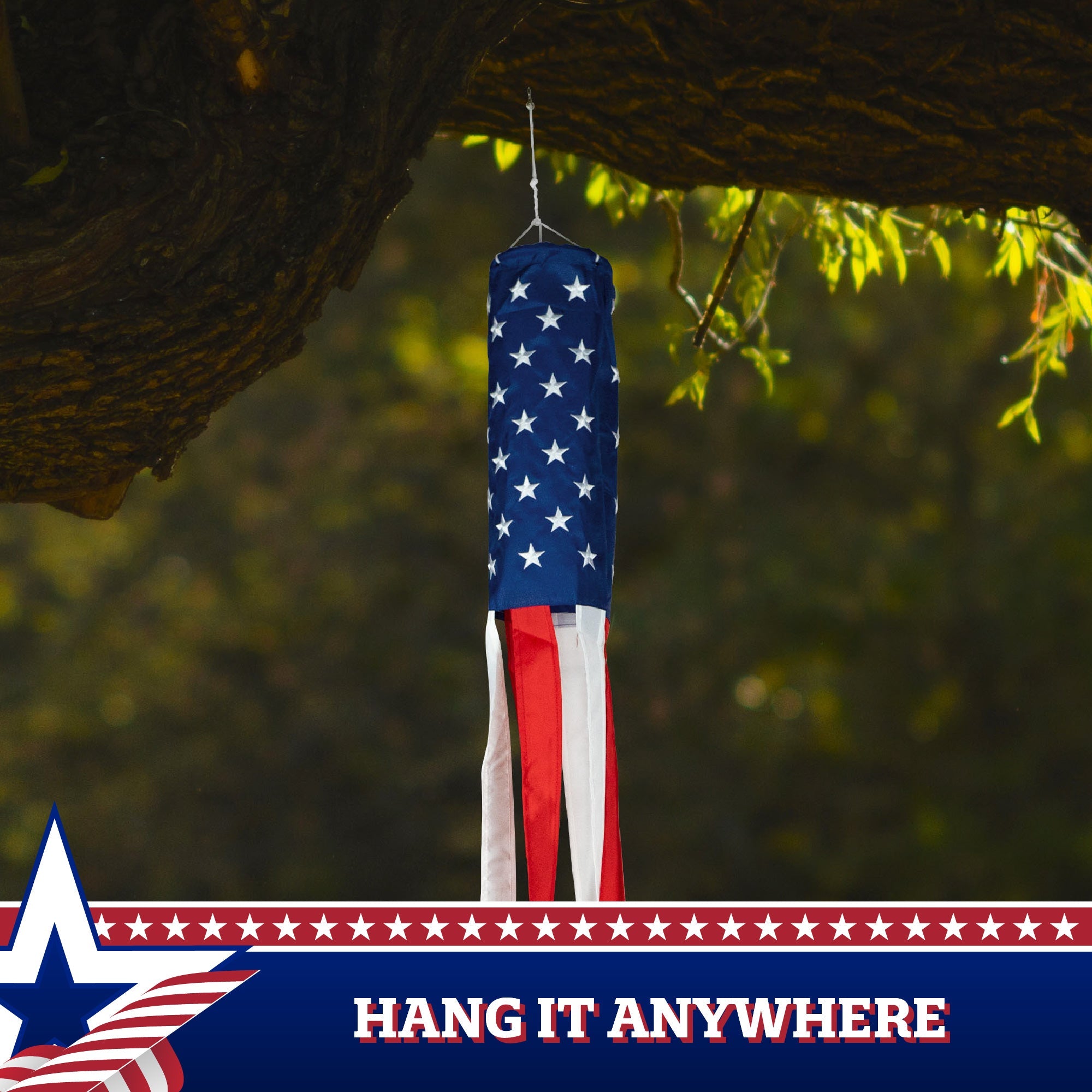 G128 American USA Windsock | 60 Inch | Embroidered 210D Polyester, Patriotic Hanging Decoration