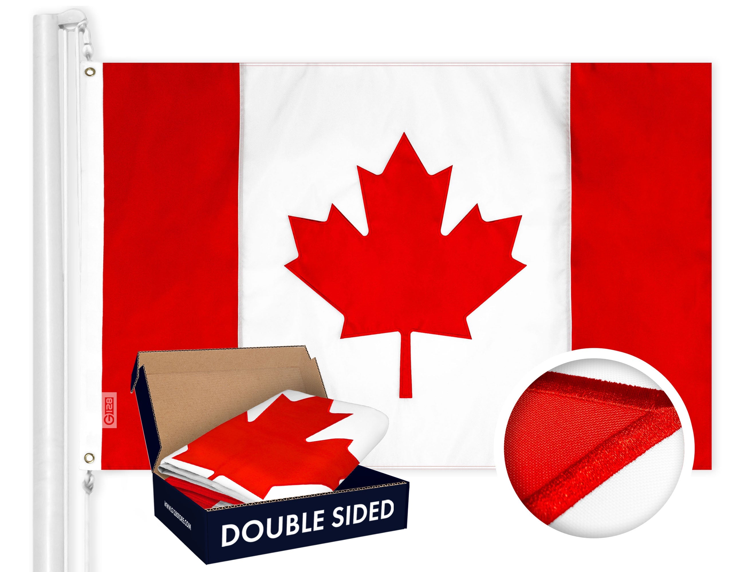 G128 Canada Canadian Flag | 2.5x4 Ft | Double ToughWeave Series Double Sided Embroidered 210D Polyester | Country Flag, Embroidered Design, Indoor/Outdoor, Brass Grommets, Heavy Duty, 3-ply
