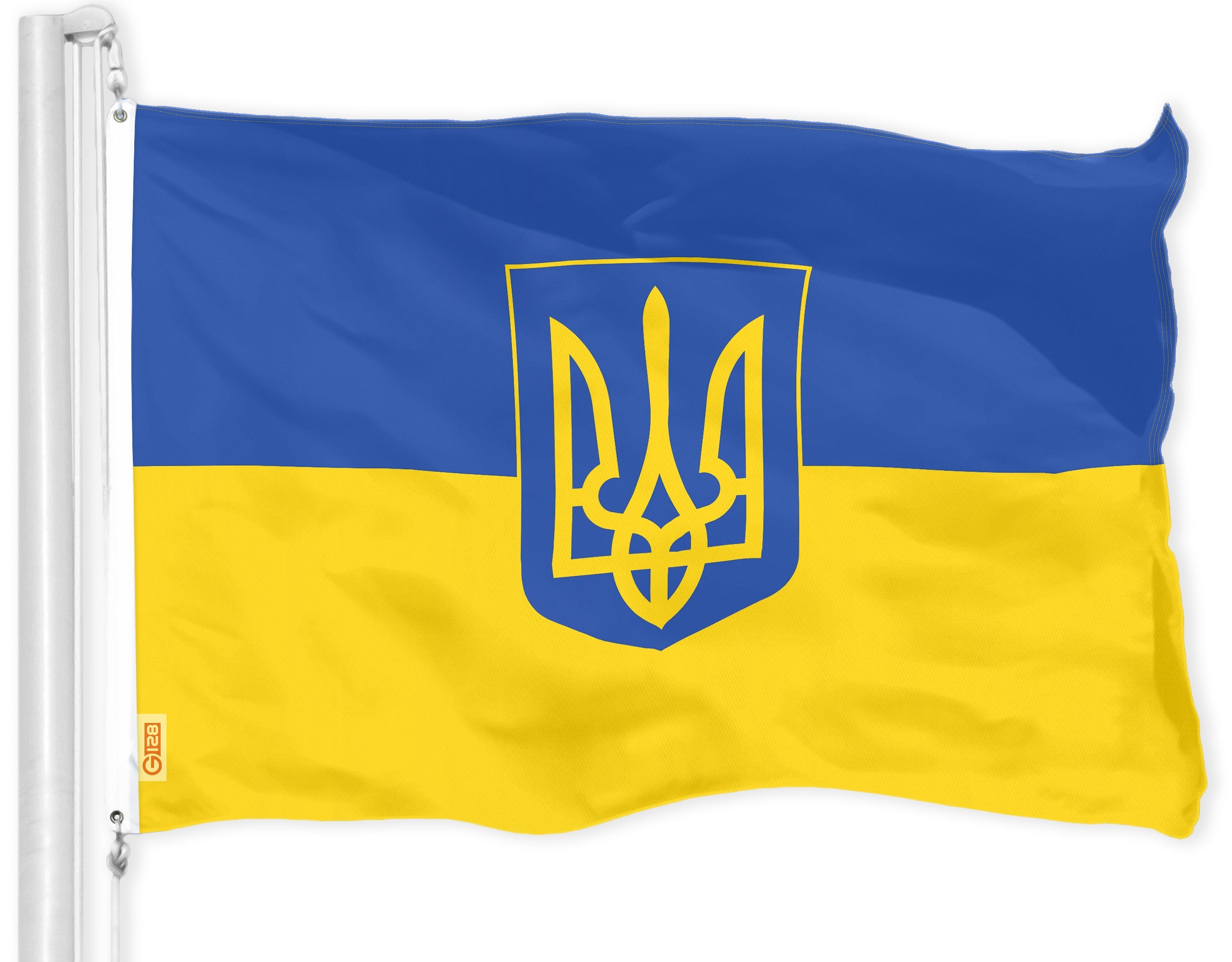 G128 Ukraine Ukrainian Coat of Arms Flag | 2x3 Ft | LiteWeave Pro Series Printed 150D Polyester | Country Flag, Indoor/Outdoor, Vibrant Colors, Brass Grommets, Thicker and More Durable Than 100D Poly