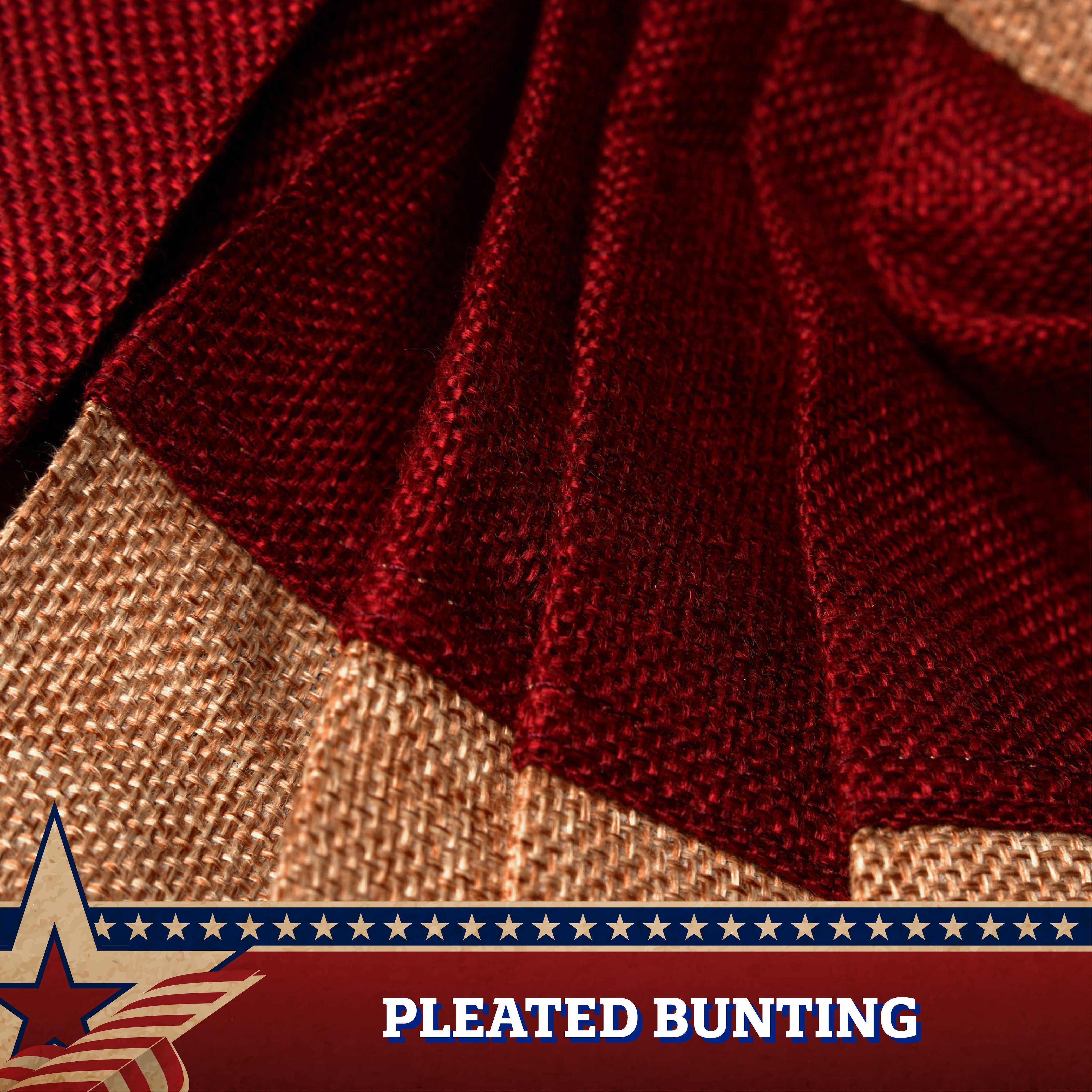 G128 USA Tea Stained Pleated Fan Flag 2x4FT Burlap Embroidered Polyester Stars and Stripes