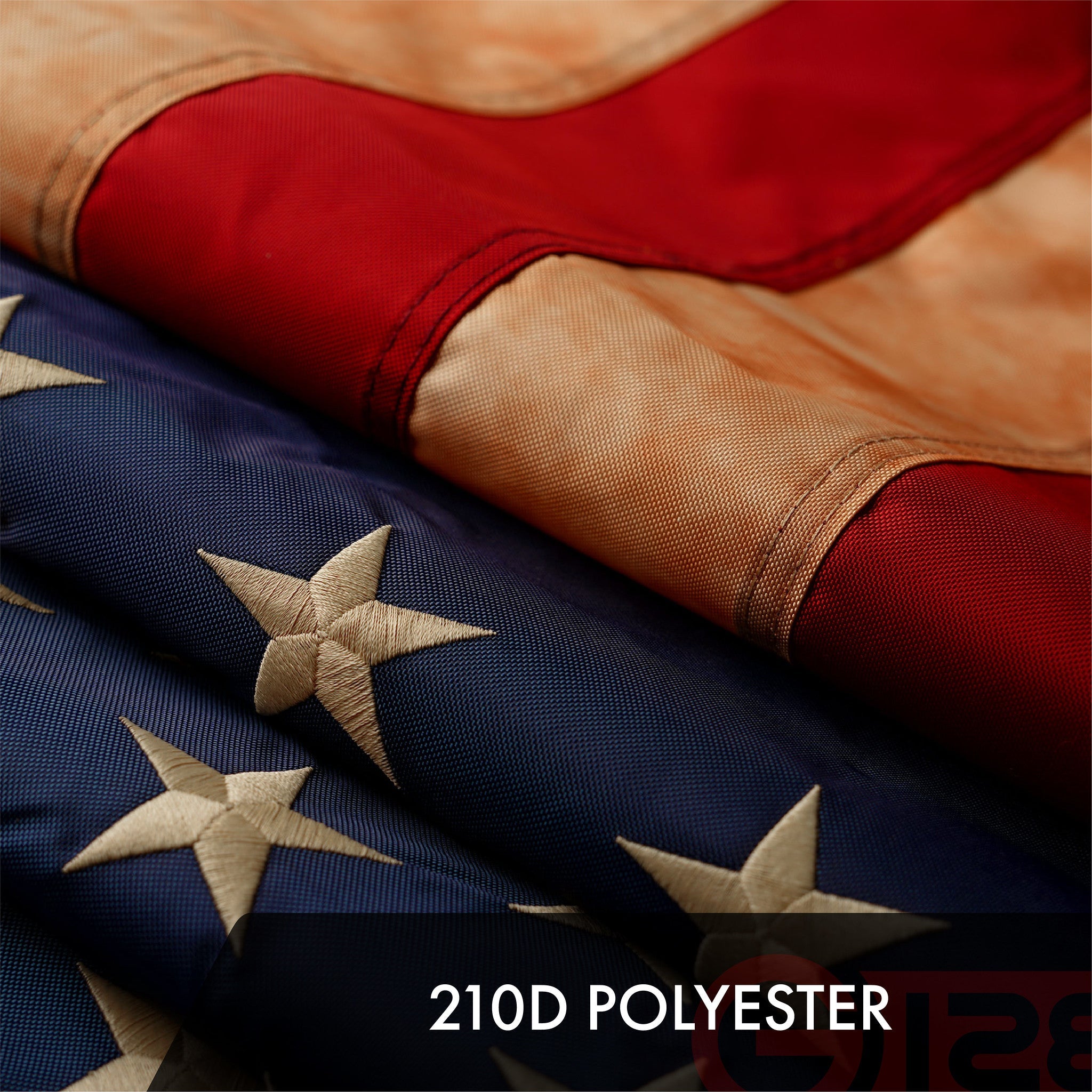 G128 American USA Tea-Stained Flag | 1x1.5 Ft | ToughWeave Pro Series Embroidered 420D Polyester | Embroidered Stars, Sewn Stripes, Indoor/Outdoor, Brass Grommets