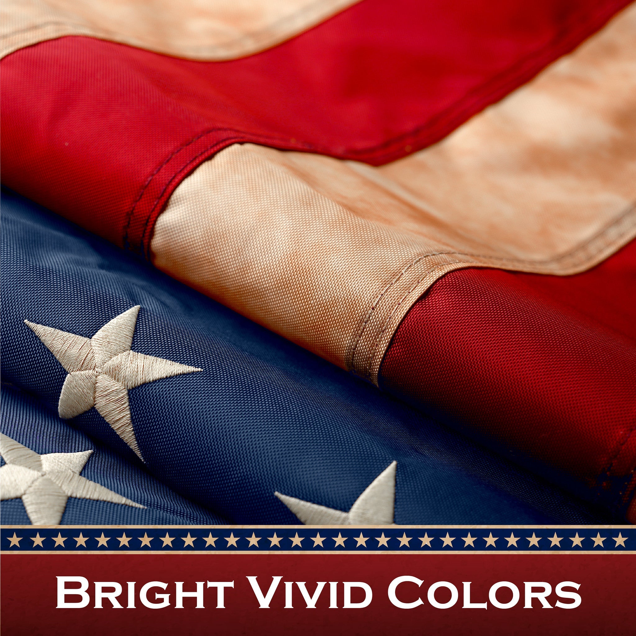G128 American USA Tea-Stained Flag | 2x3 Ft | ToughWeave Pro Series Pole Sleeve Embroidered 420D Polyester | Embroidered Stars
