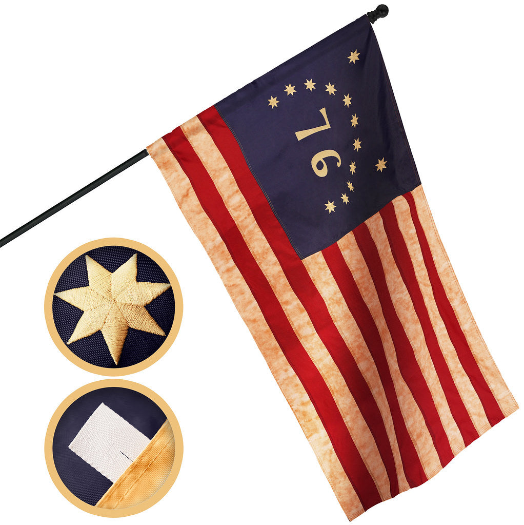 G128 Bennington Tea-Stained Flag | 2x3 Ft | Pole Sleeve Embroidered 420D Polyester - Embroidered Stars, Sewn Stripes, Brass Grommets, Indoor/Outdoor, Vibrant Colors, Quality Polyester