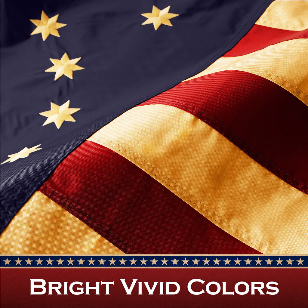 G128 Bennington Tea-Stained Flag | 1x1.5 Ft | Pole Sleeve Embroidered 420D Polyester - Embroidered Stars, Sewn Stripes, Brass Grommets, Indoor/Outdoor, Vibrant Colors, Quality Polyester