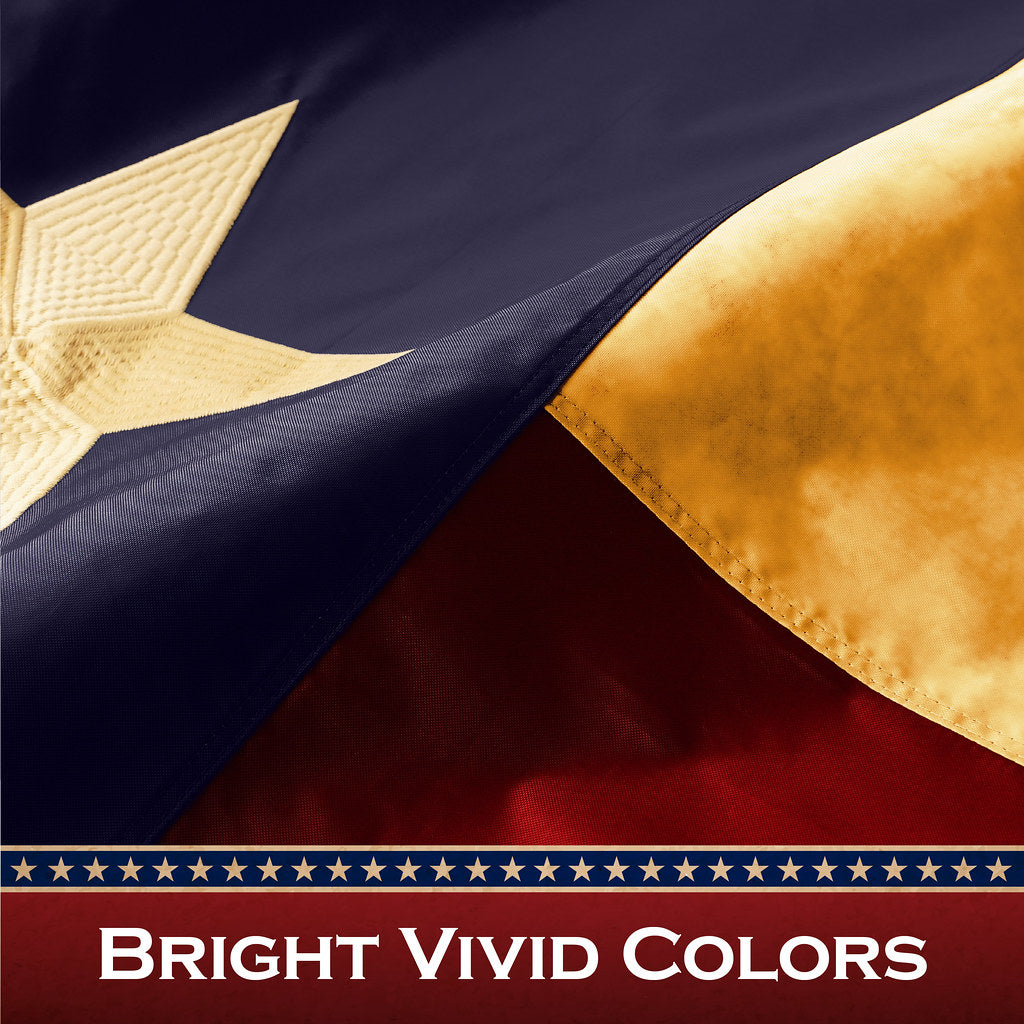 G128 Texas Tea-Stained TX State Flag | 2.5x4 Ft | Pole Sleeve Embroidered 420D Polyester - Embroidered Stars, Sewn Stripes, Brass Grommets, Indoor/Outdoor, Vibrant Colors, Quality Polyester