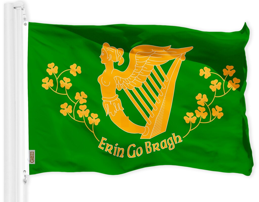 G128 Ireland Erin Go Bragh Flag | 3x5 Ft | Printed 150D Polyester - Indoor/Outdoor, Vibrant Colors, Brass Grommets, Quality Polyester, Much Thicker More Durable Than 100D 75D Polyester