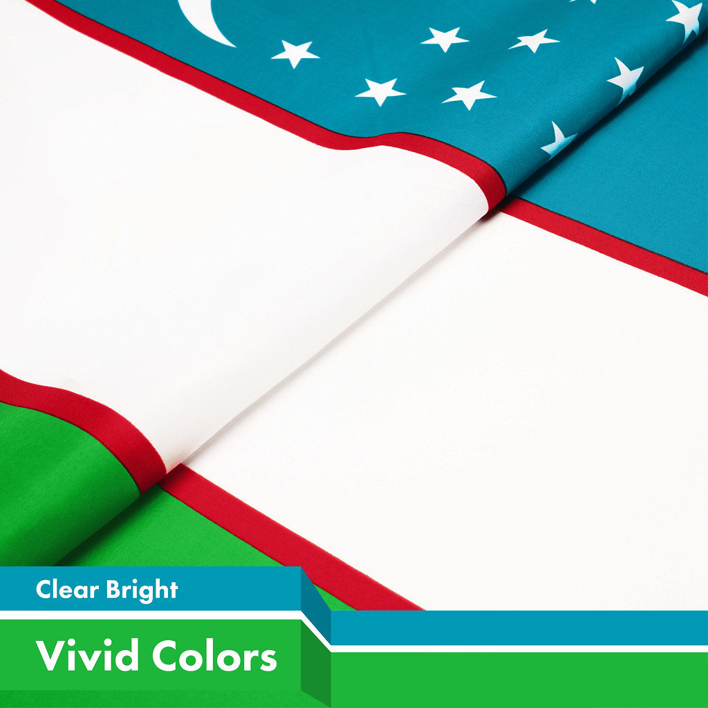 G128 Uzbekistan Uzbekistani Flag | 3x5 Ft | Printed 150D Polyester - Indoor/Outdoor, Vibrant Colors, Brass Grommets, Quality Polyester, Much Thicker More Durable Than 100D 75D Polyester