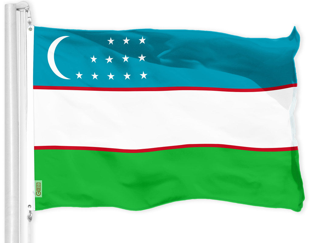 G128 Uzbekistan Uzbekistani Flag | 3x5 Ft | Printed 150D Polyester - Indoor/Outdoor, Vibrant Colors, Brass Grommets, Quality Polyester, Much Thicker More Durable Than 100D 75D Polyester