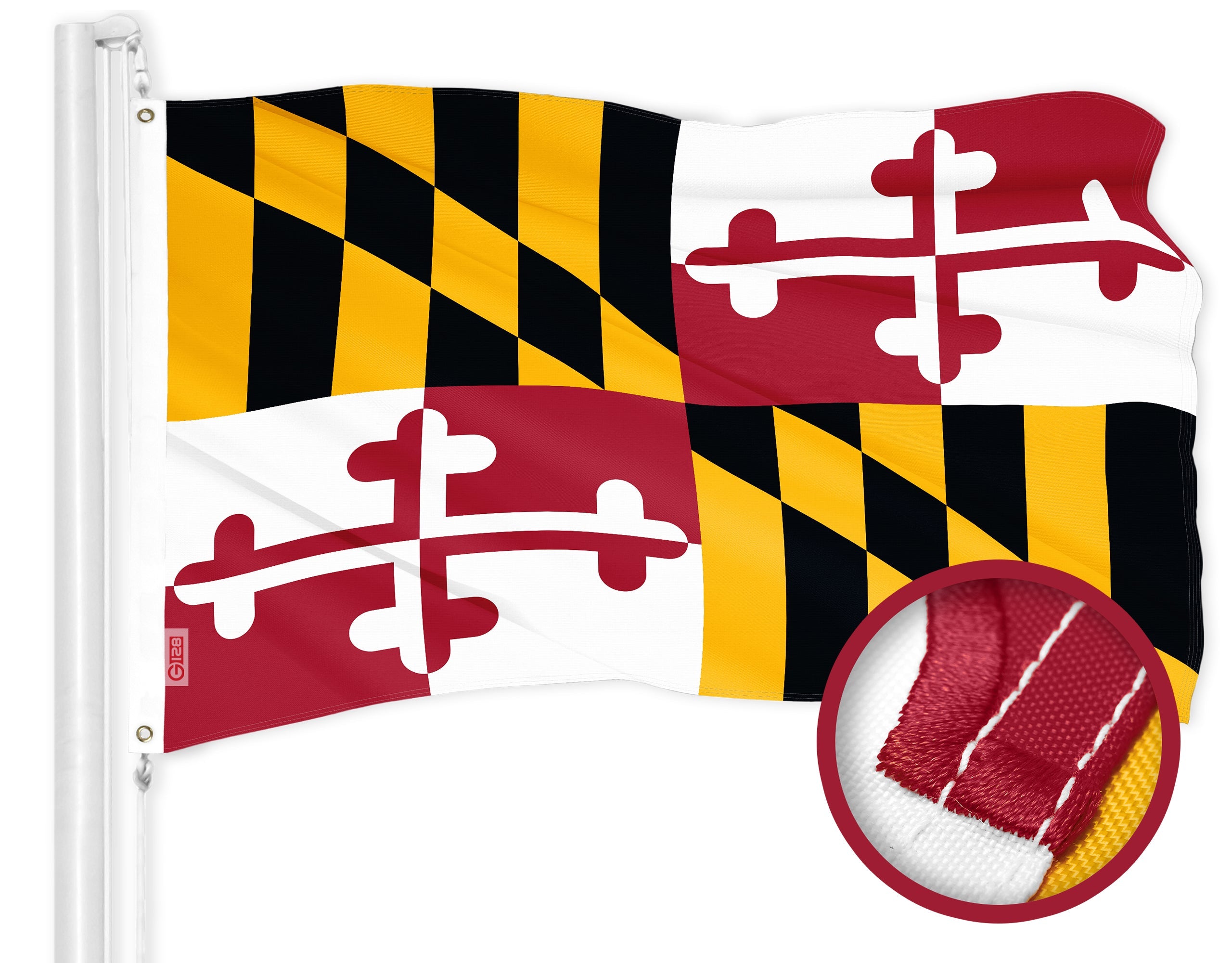 G128 Maryland MD State Flag | 2.5x4 Ft | ToughWeave Series Embroidered 300D Polyester | Embroidered Design, Indoor/Outdoor, Brass Grommets