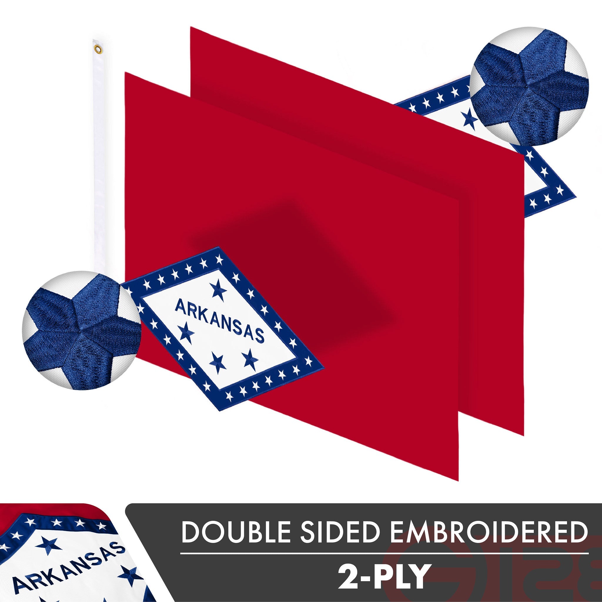 Arkansas State Flag | 3x5 Ft | Double ToughWeave Series Double Sided Embroidered 210D Polyester | Embroidered Design, Indoor/Outdoor, Brass Grommets, Heavy Duty, 2-ply