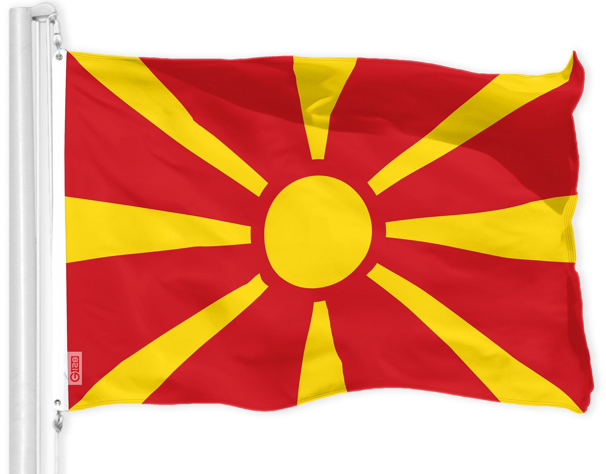 G128 Macedonia Macedonian Flag | 3x5 Ft | LiteWeave Pro Series Printed 150D Polyester | Country Flag, Indoor/Outdoor, Vibrant Colors, Brass Grommets, Thicker and More Durable Than 100D 75D Polyester