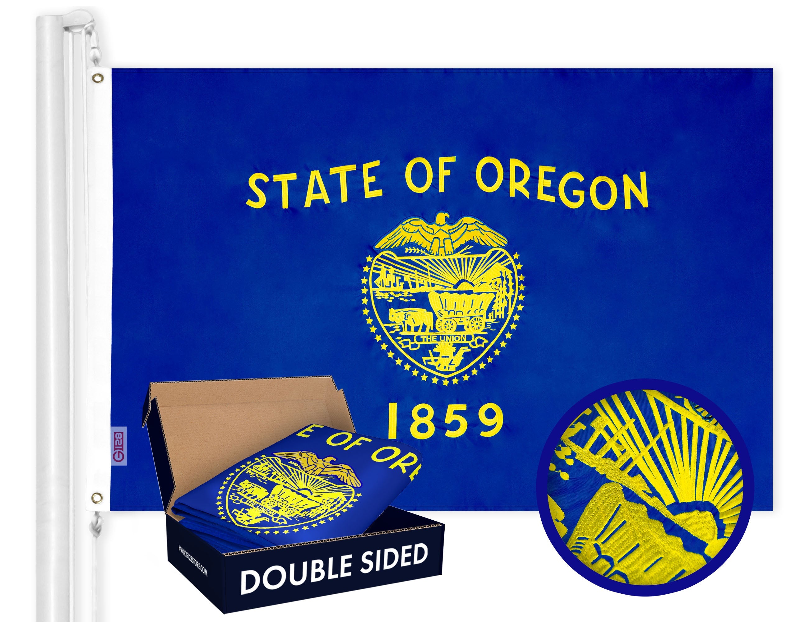Oregon State Flag 210D Embroidered Polyester 3x5 Ft - Double Sided 2ply