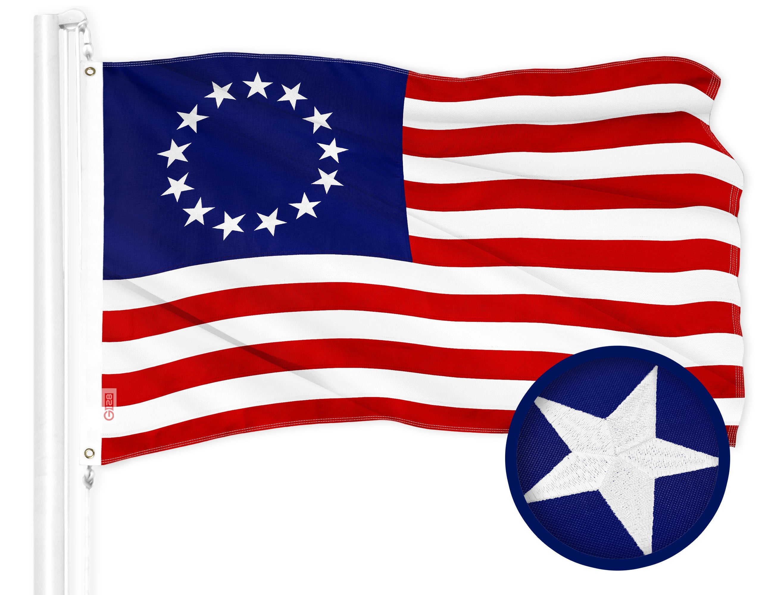 G128 Betsy Ross Flag | 4x6 Ft | ToughWeave Series Embroidered 300D Polyester | Historical Flag, Embroidered Design, Indoor/Outdoor, Brass Grommets