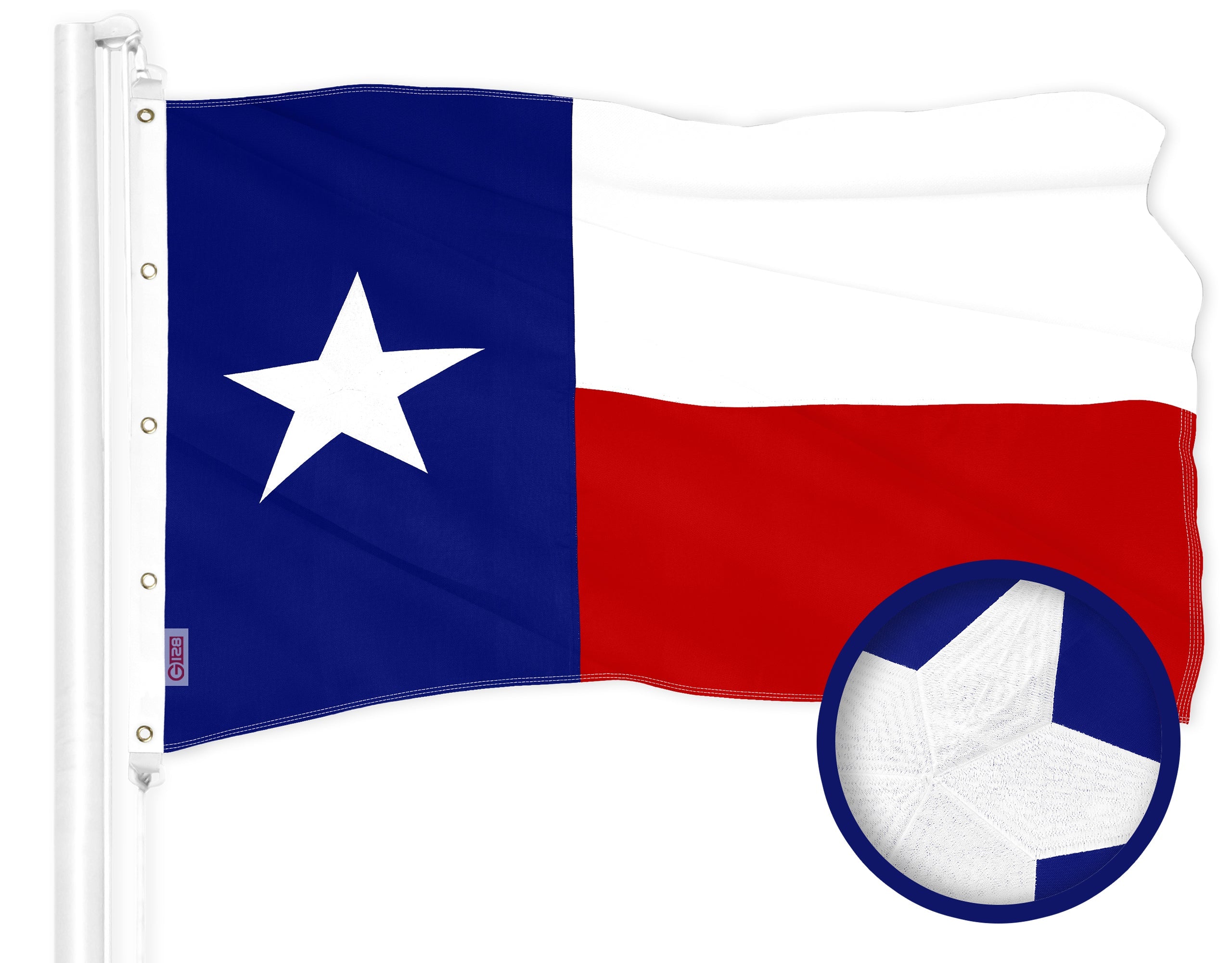 G128 Texas TX State Flag | 8x12 Ft | ToughWeave Series Embroidered 300D Polyester | Embroidered Design, Indoor/Outdoor, Brass Grommets