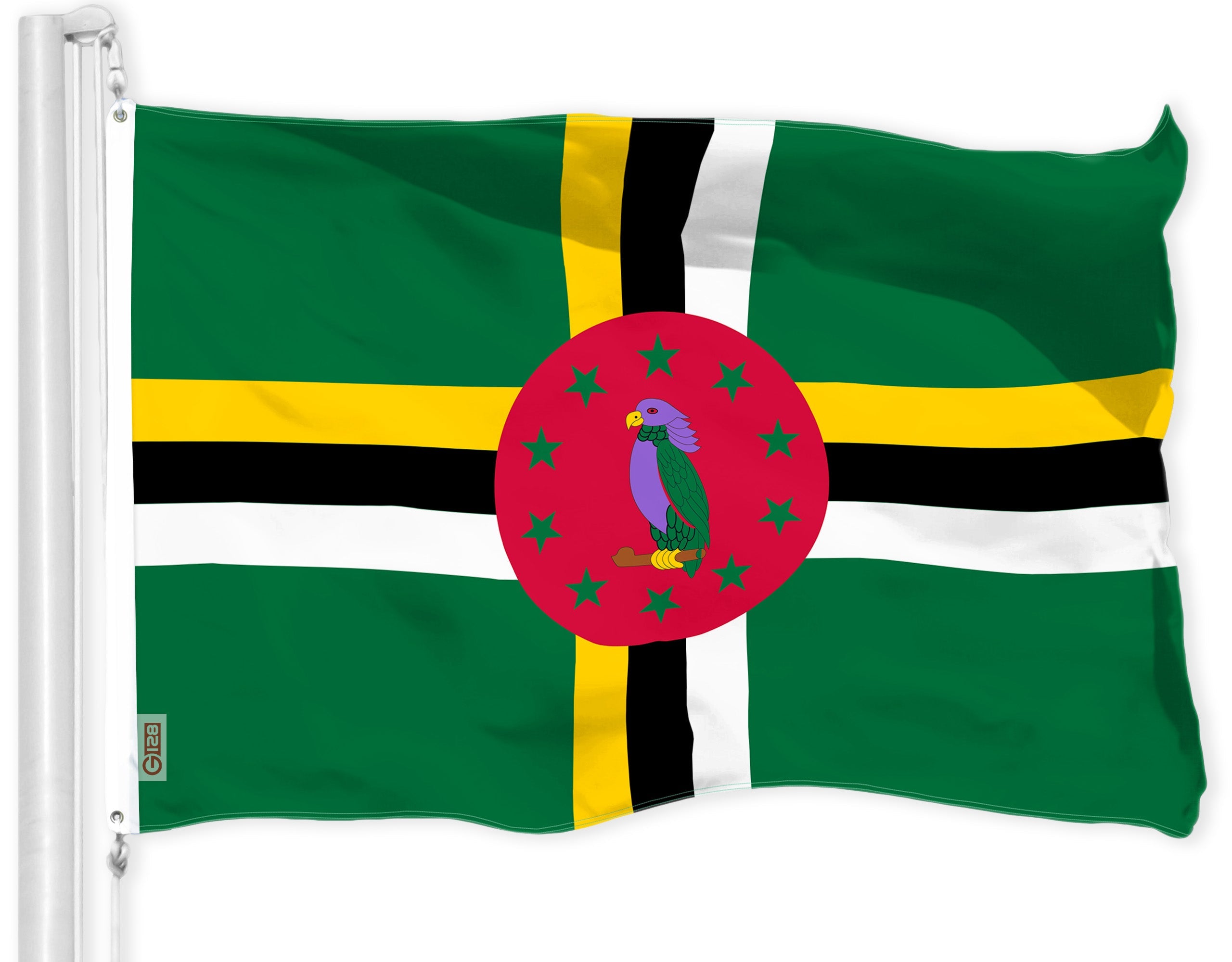 G128 Dominica Dominican Flag | 3x5 Ft | LiteWeave Pro Series Printed 150D Polyester | Country Flag, Indoor/Outdoor, Vibrant Colors, Brass Grommets, Thicker and More Durable Than 100D 75D Polyester