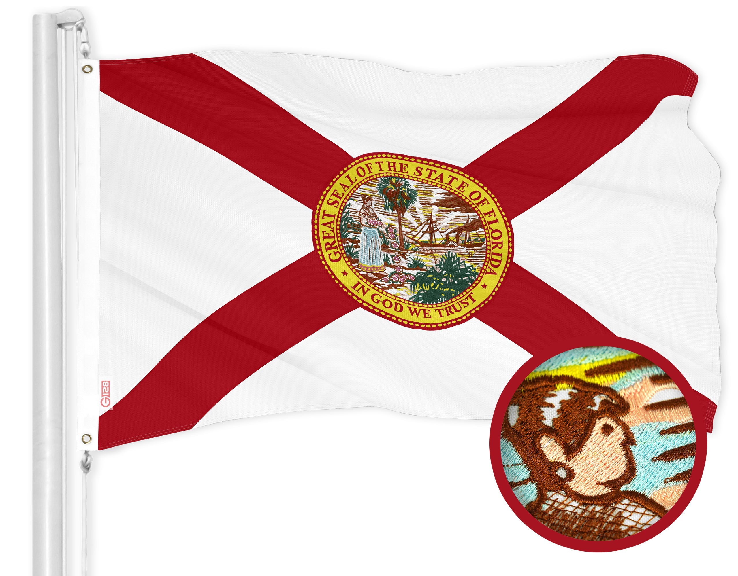 Florida FL State Flag | 4x6 Ft | ToughWeave Series Embroidered 210D Polyester | Embroidered Design, Indoor/Outdoor, Vibrant Colors, Brass Grommets