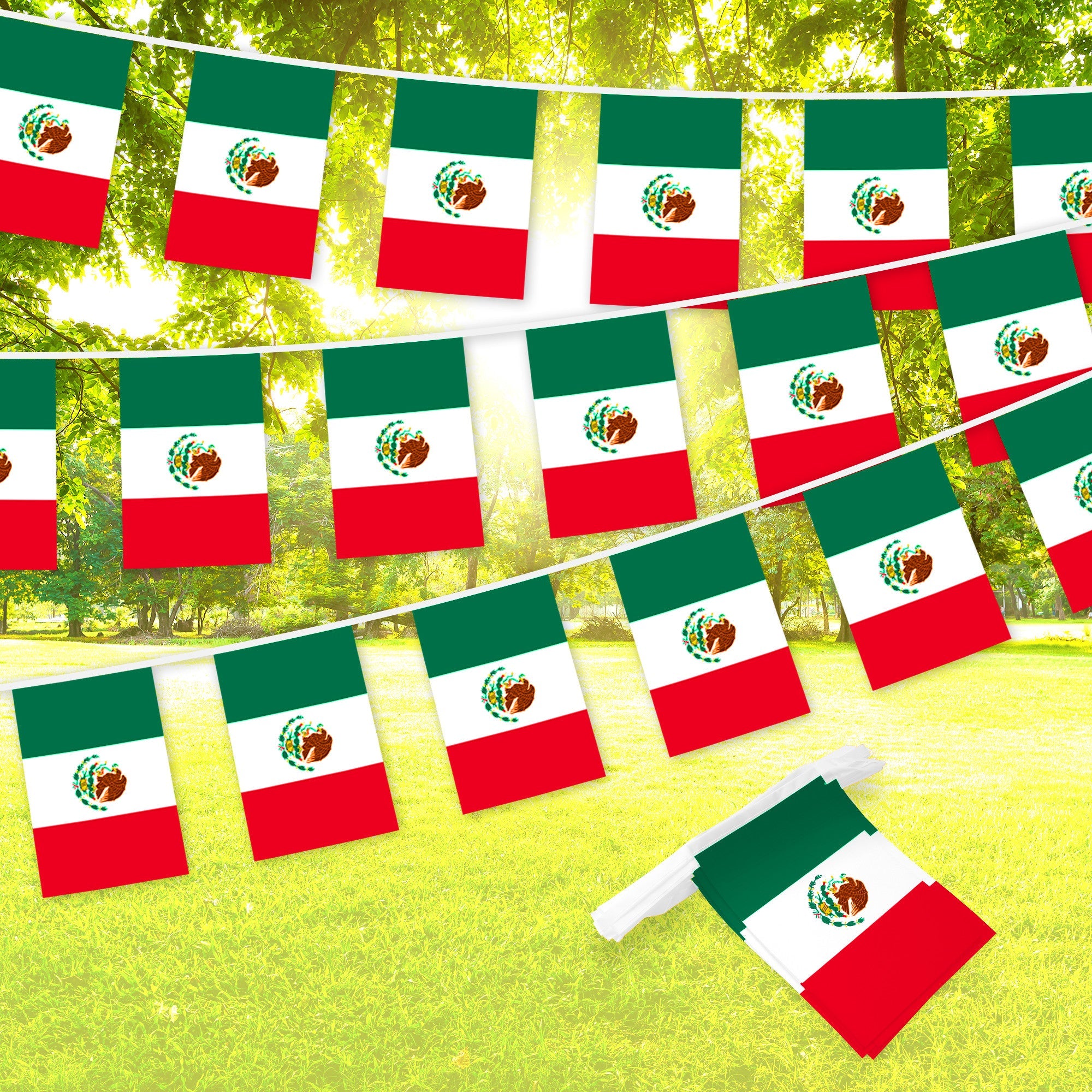 G128 Mexico Mexican Bunting Banner | Flag 8.2 x 5.5 Inch, Full String 33 Feet | Printed 150D Polyester, Decorations For Bar, School, Festival Events Celebration