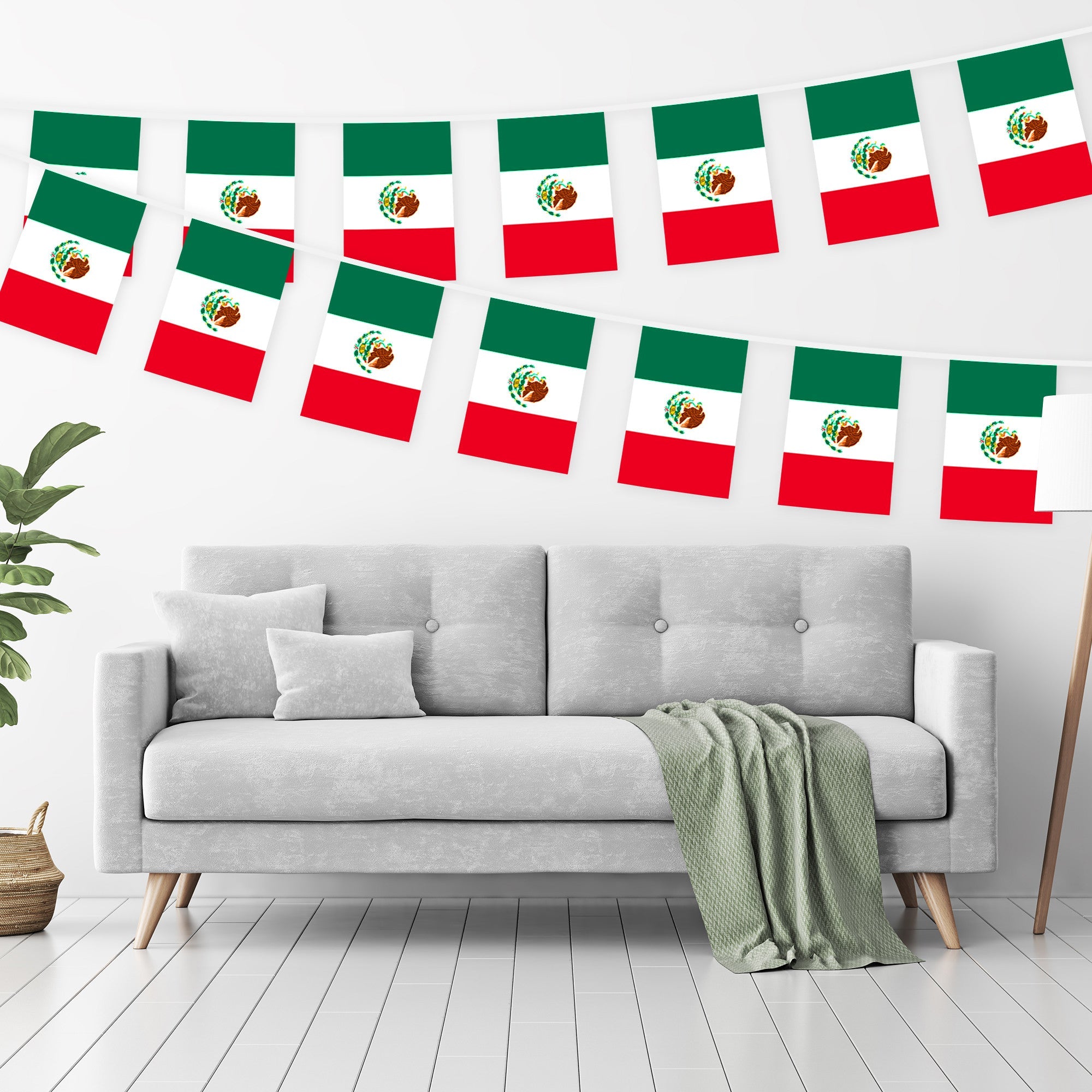 G128 Mexico Mexican Bunting Banner | Flag 8.2 x 5.5 Inch, Full String 33 Feet | Printed 150D Polyester, Decorations For Bar, School, Festival Events Celebration