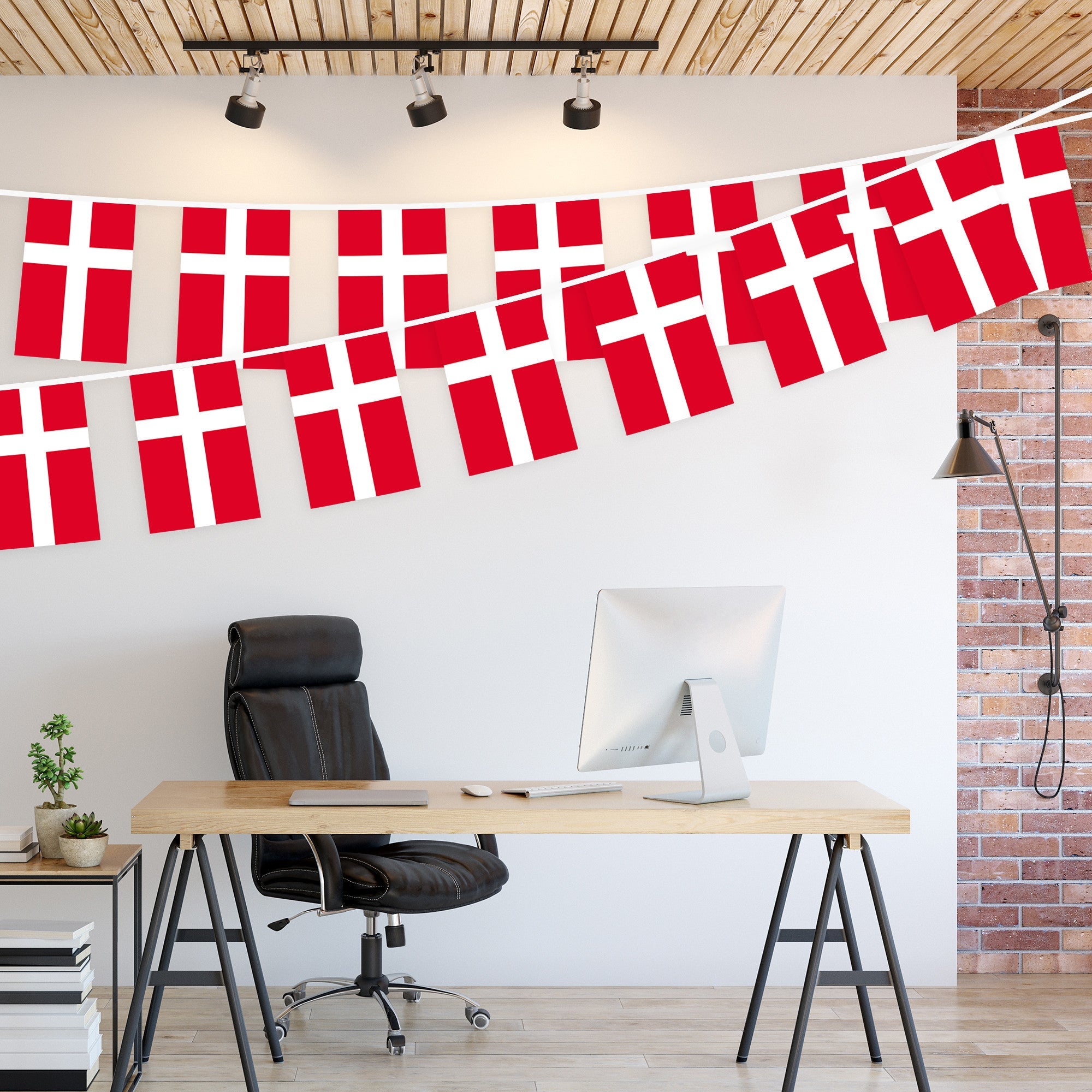 G128 Denmark Danish Bunting Banner | Flag 8.2 x 5.5 Inch, Full String 33 Feet | Printed 150D Polyester, Decorations For Bar, School, Festival Events Celebration