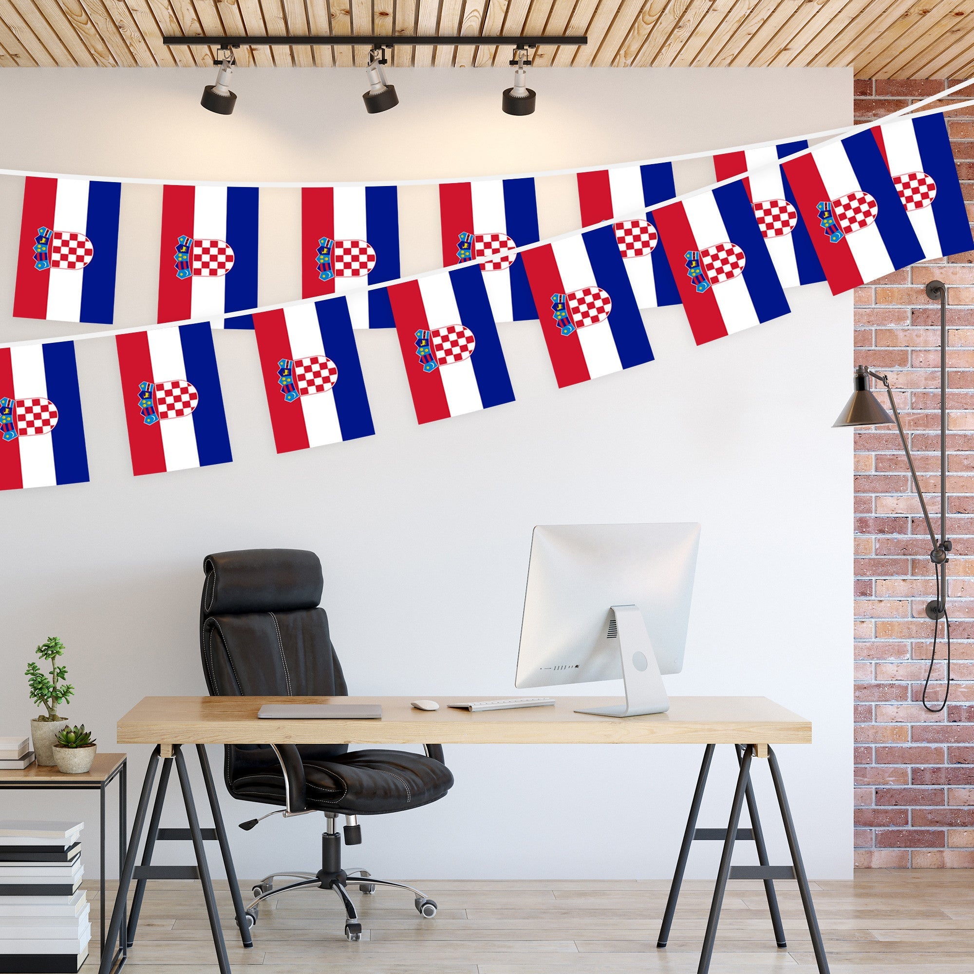 G128 Croatia Croatian Bunting Banner | Flag 8.2 x 5.5 Inch, Full String 33 Feet | Printed 150D Polyester, Decorations For Bar, School, Festival Events Celebration