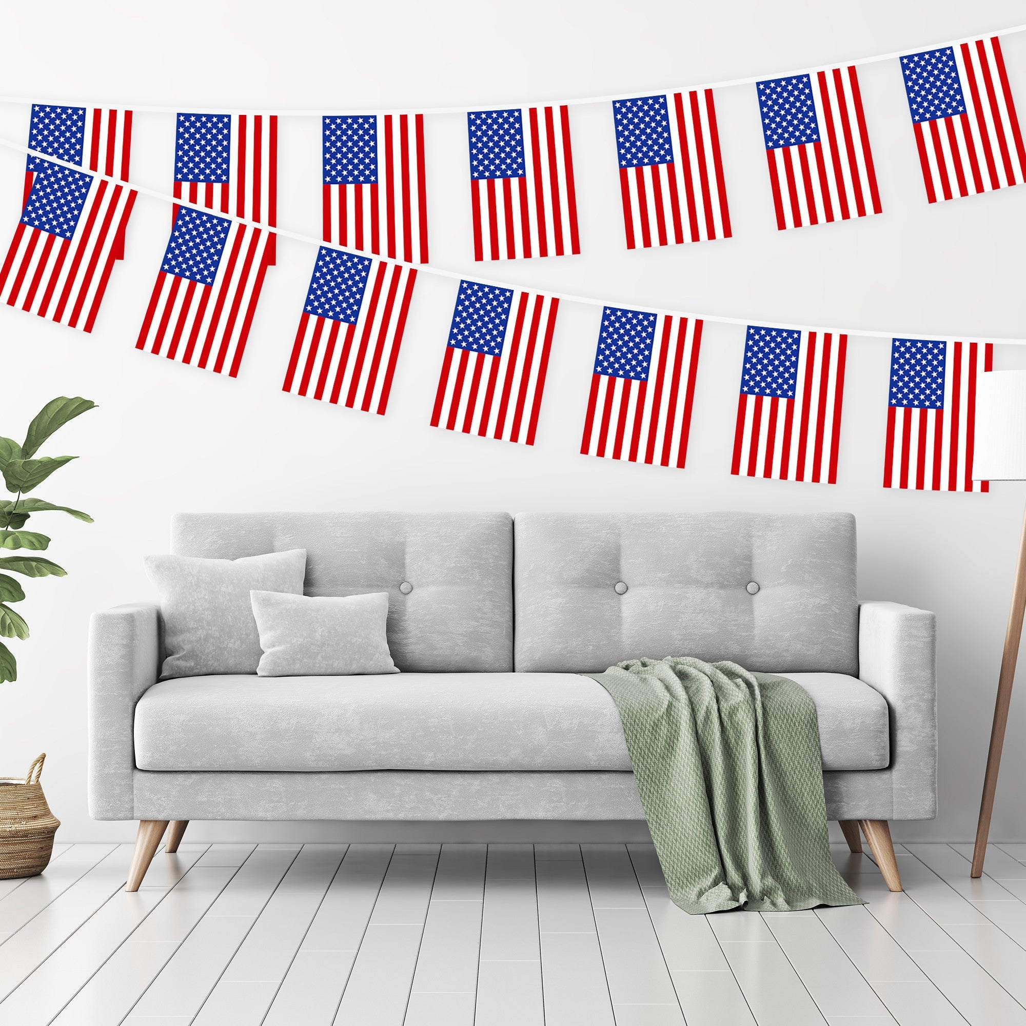 G128 American USA Bunting Banner | Flag 8.2 x 5.5 Inch, Full String 33 Feet | Printed 150D Polyester, Decorations For Bar, School, Festival Events Celebration