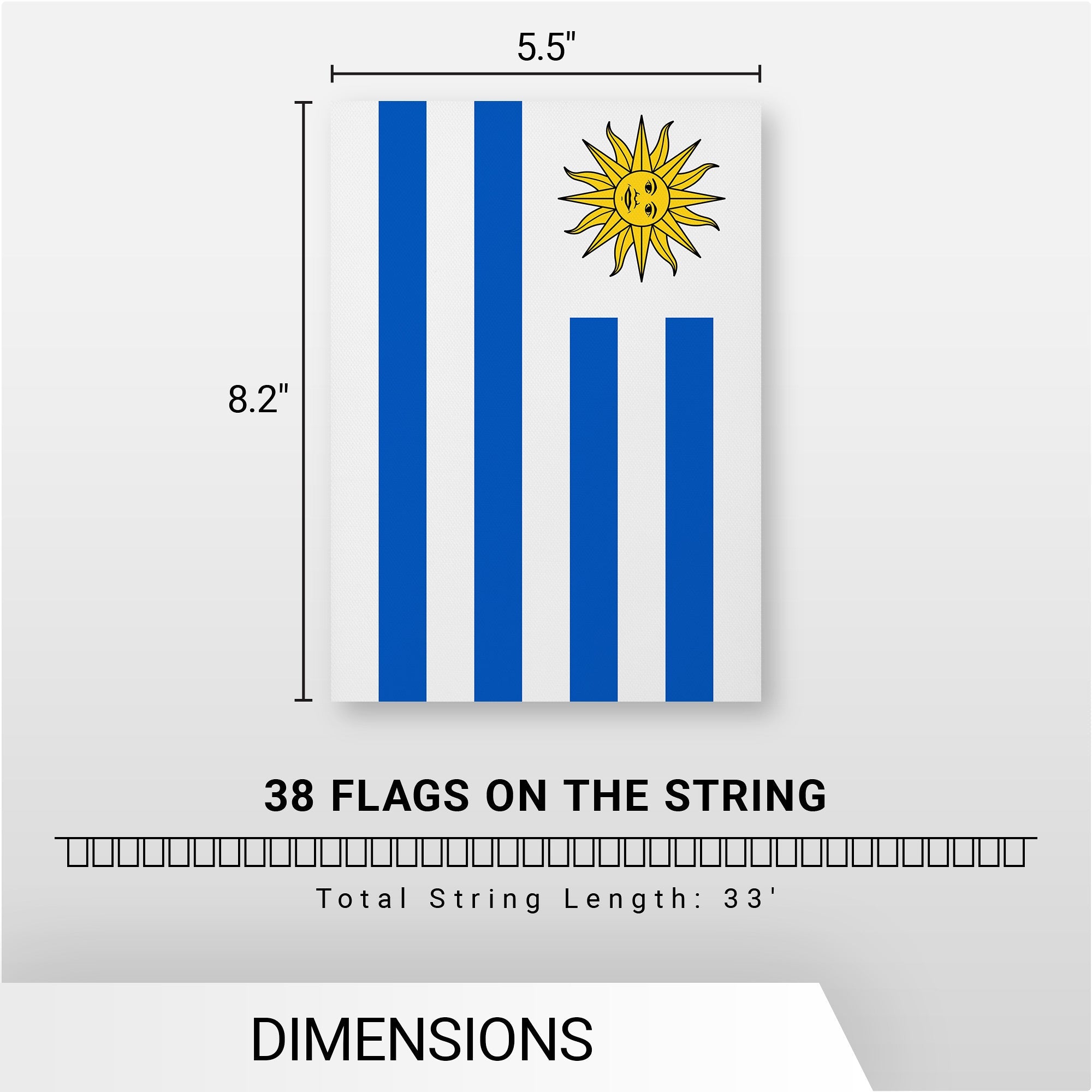 G128 Uruguay Uruguayan Bunting Banner | Flag 8.2 x 5.5 Inch, Full String 33 Feet | Printed 150D Polyester, Decorations For Bar, School, Festival Events Celebration