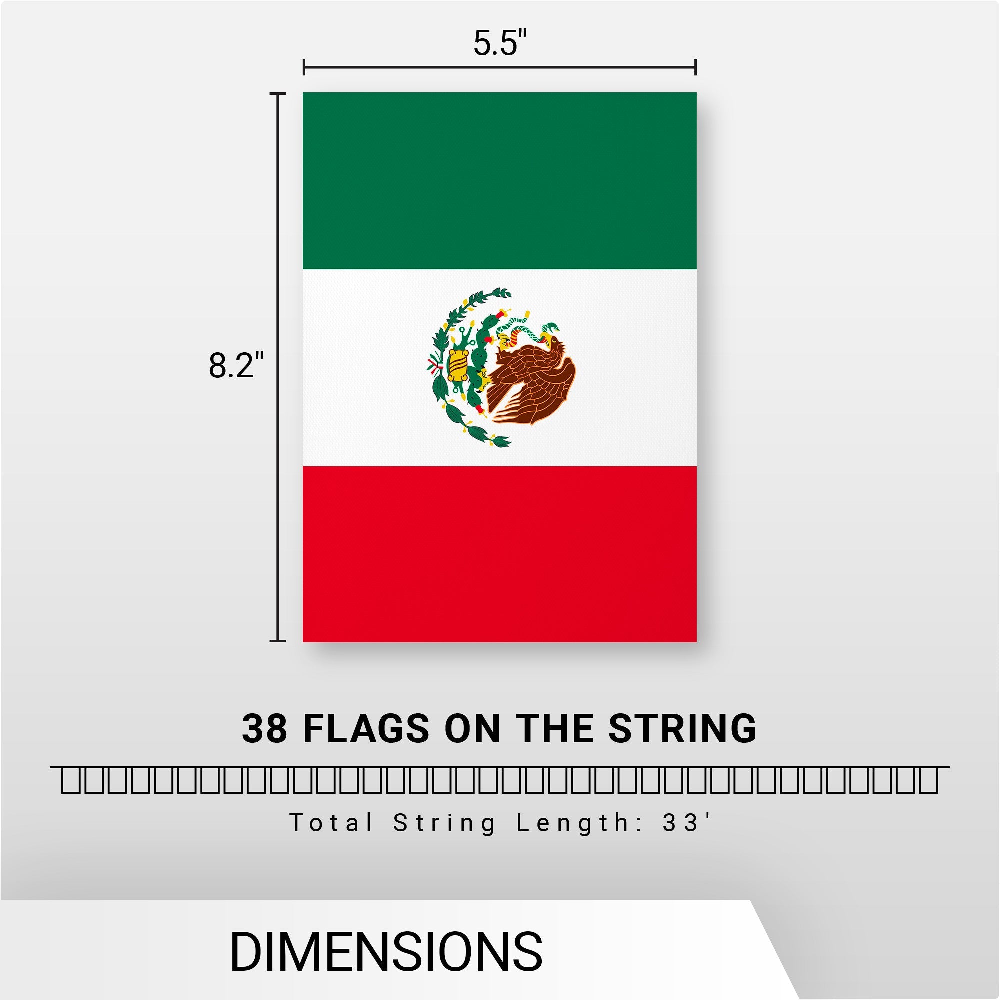 G128 Mexico Mexican Bunting Banner | Flag 8.2 x 5.5 Inch, Full String 33 Feet | Printed 150D Polyester, Decorations For Bar, School, Festival Events Celebration